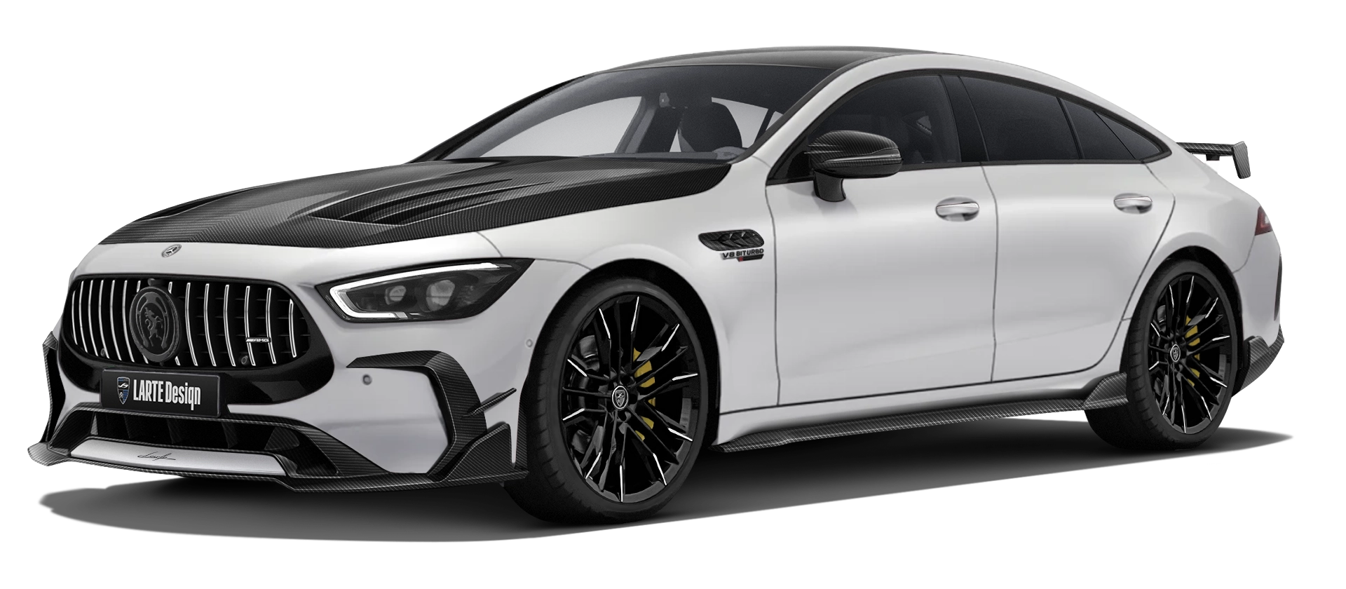 MERCEDES GT 63 X290 FACELIFT 2024 - 2026 with carbon body kit: front view shown in Polar White