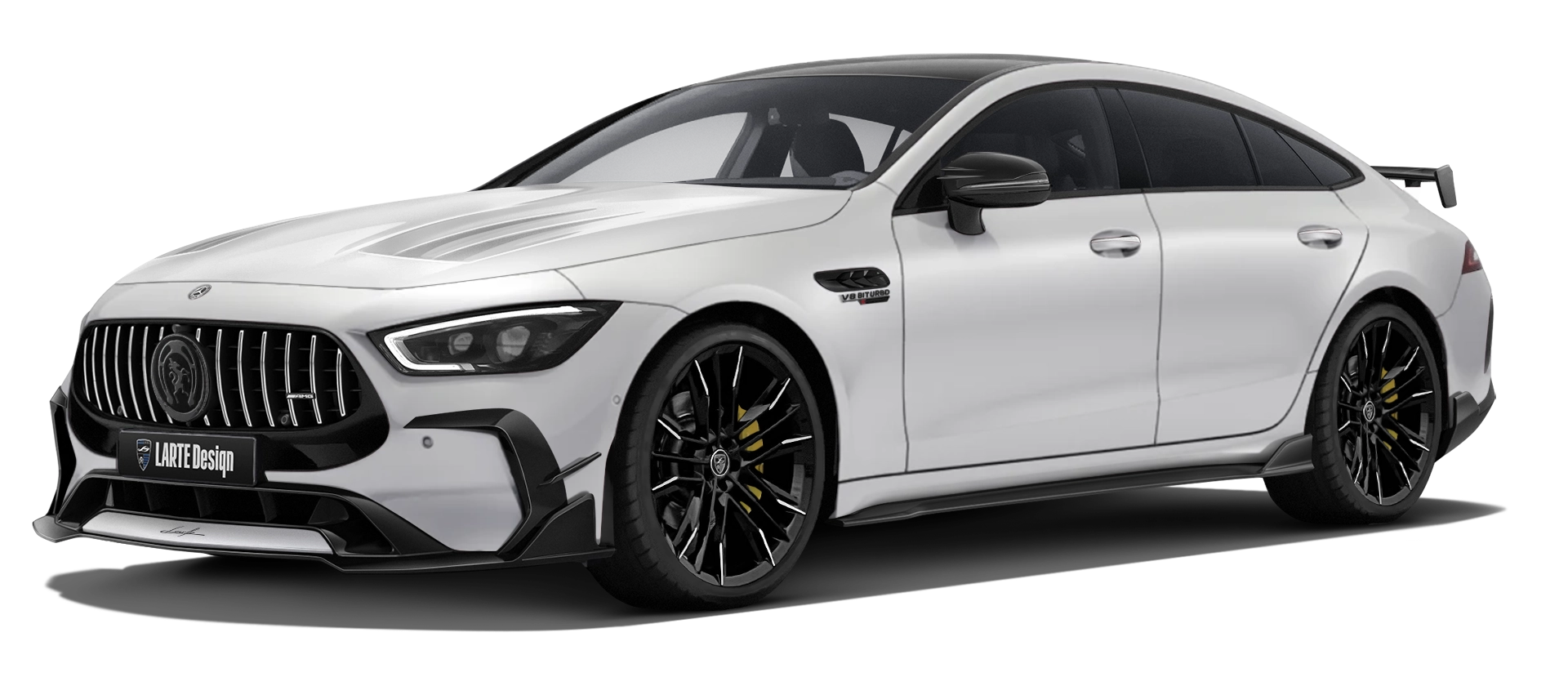 MERCEDES GT 63 X290 FACELIFT 2024 - 2026 with painted body kit: front view shown in Polar White