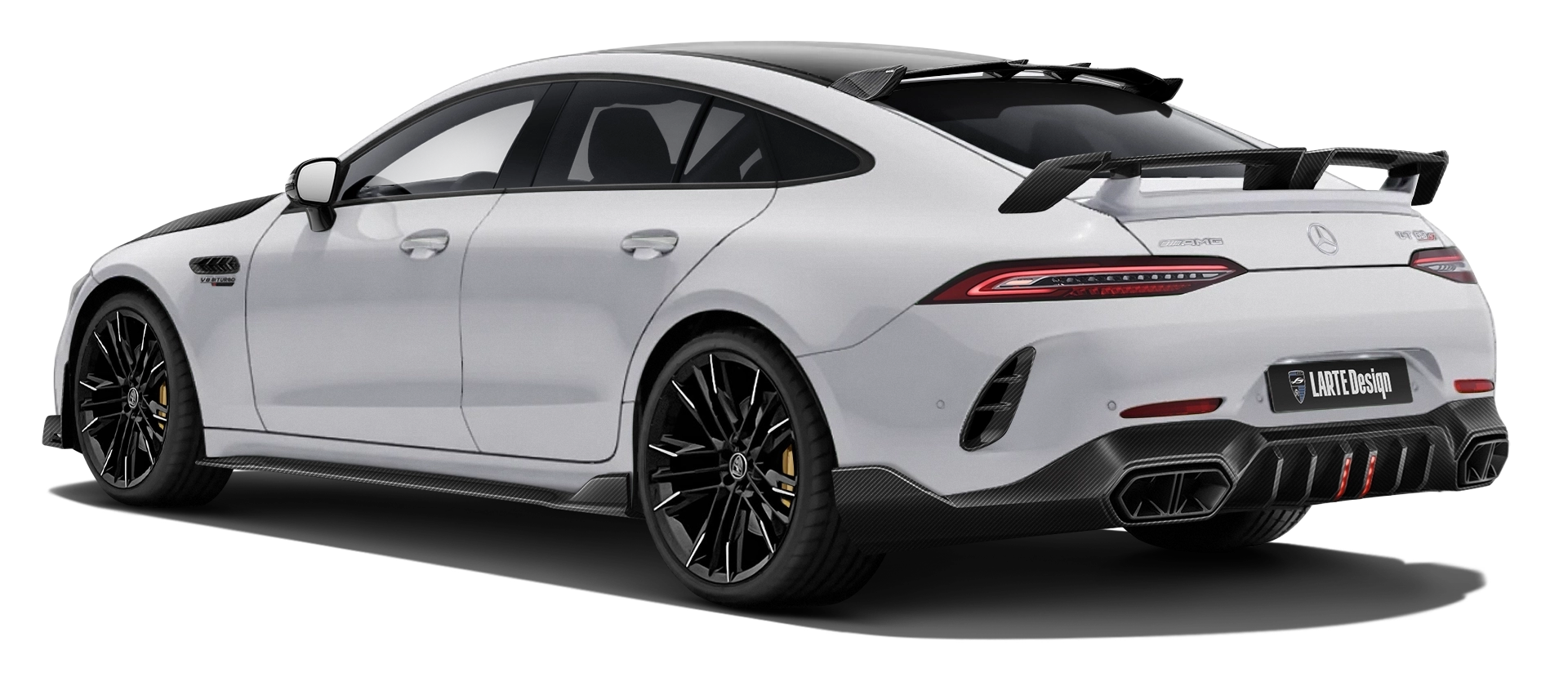 MERCEDES GT 63 X290 FACELIFT 2024 - 2026 with carbon body kit: back view shown in Polar White