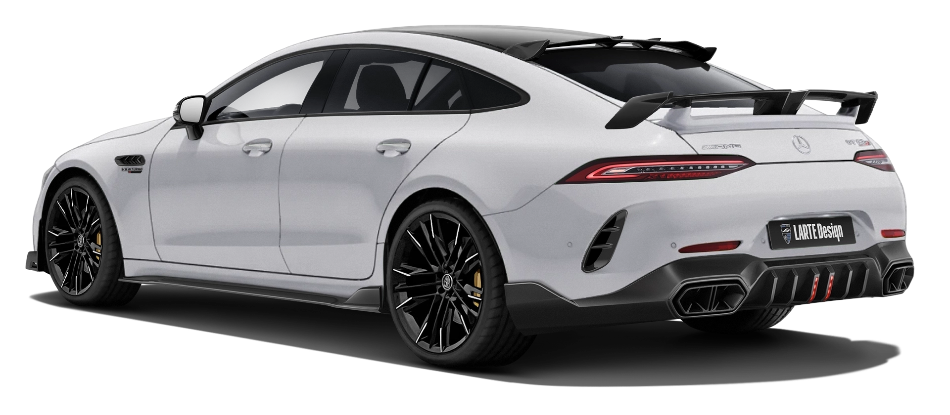 MERCEDES GT 63 X290 FACELIFT 2024 - 2026 with painted body kit: rear view shown in Polar White