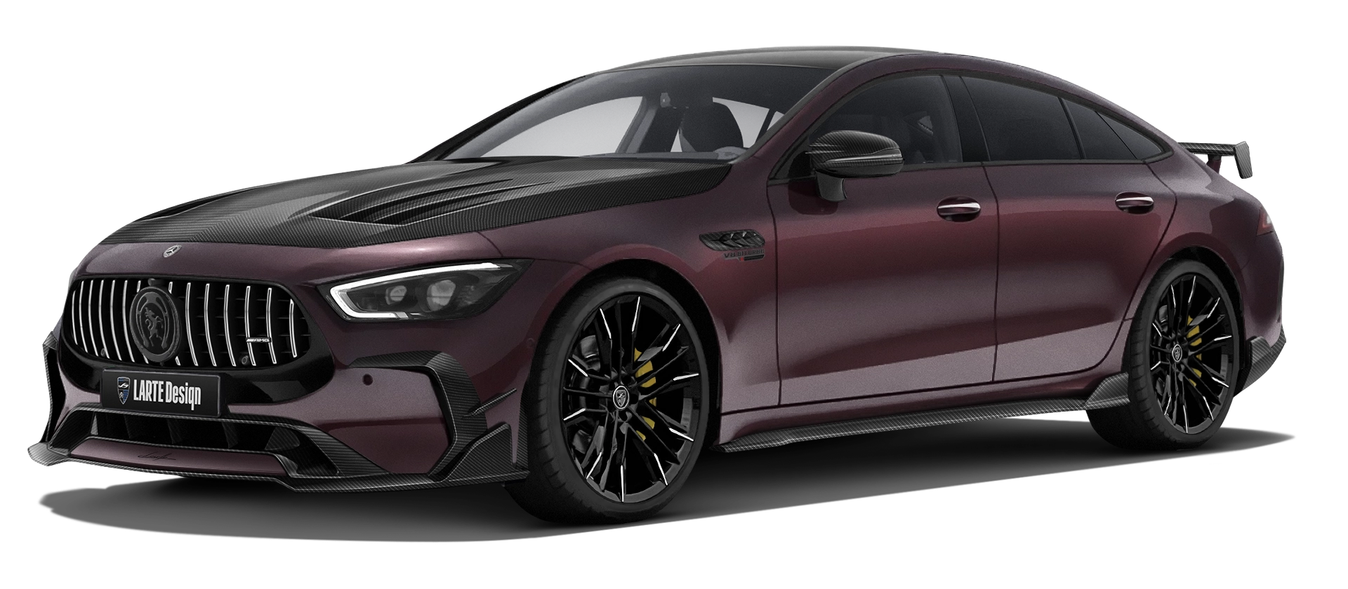 MERCEDES GT 63 X290 FACELIFT 2024 - 2026 with carbon body kit: front view shown in Rubellite Red