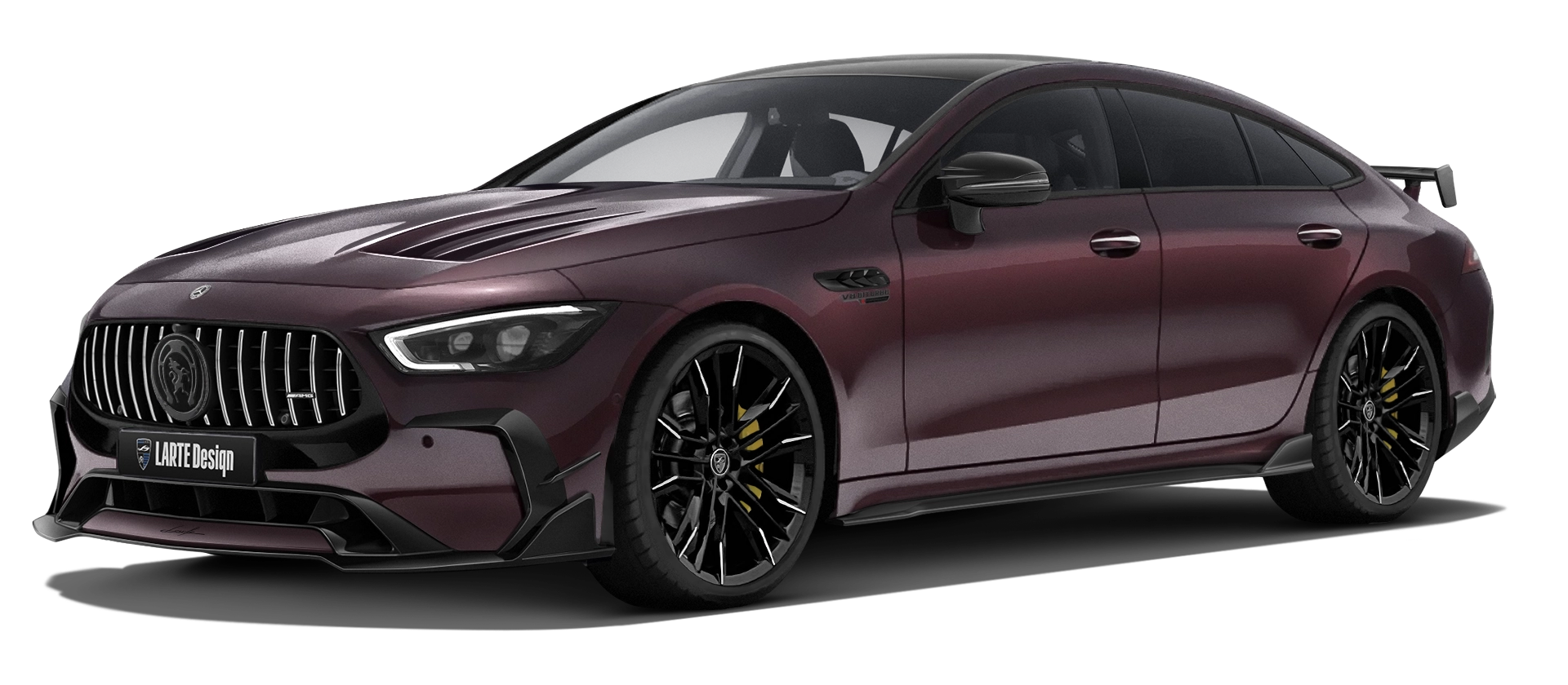 MERCEDES GT 63 X290 FACELIFT 2024 - 2026 with painted body kit: front view shown in Rubellite Red