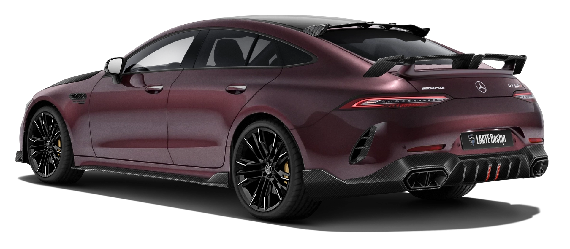 MERCEDES GT 63 X290 FACELIFT 2024 - 2026 with carbon body kit: back view shown in Rubellite Red