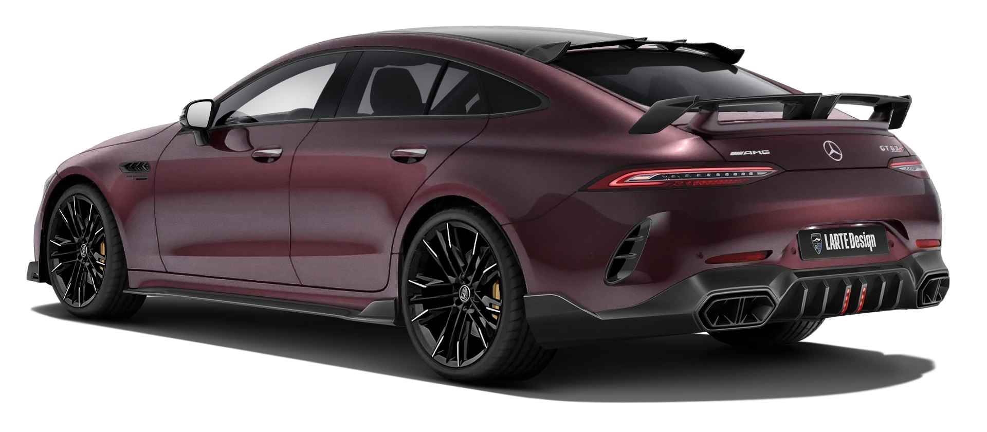MERCEDES GT 63 X290 FACELIFT 2024 - 2026 with painted body kit: rear view shown in Rubellite Red