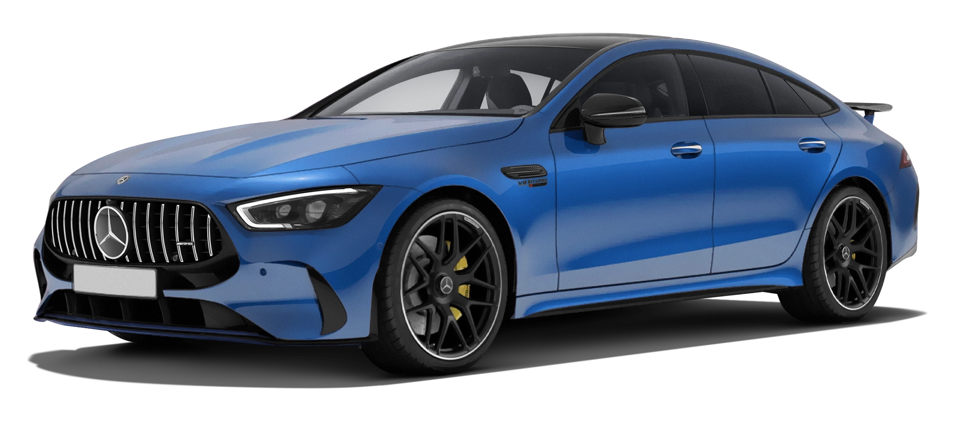 MERCEDES GT 63 X290 FACELIFT 2024 - 2026 stock front view in Spectral Blue color