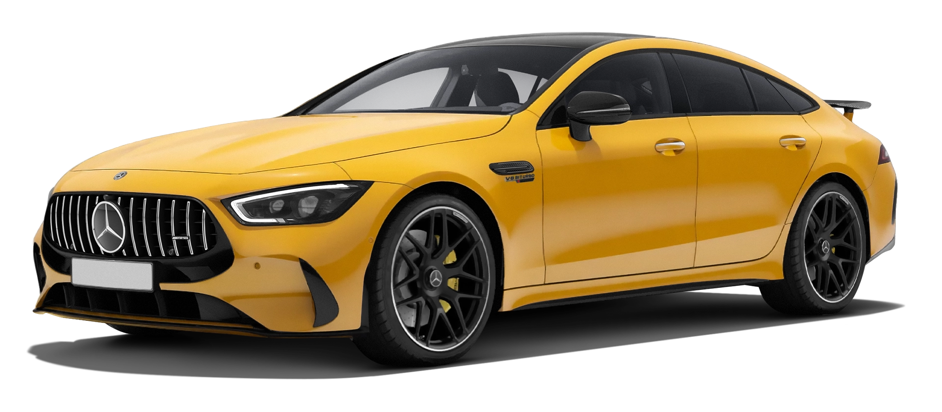 MERCEDES GT 63 X290 FACELIFT 2024 - 2026 stock front view in Yellowstone color