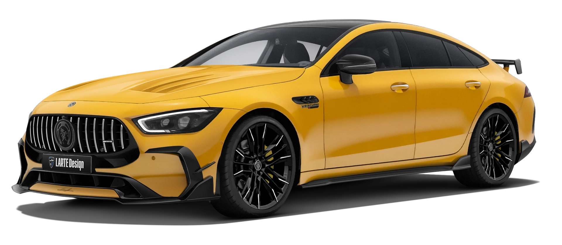 MERCEDES GT 63 X290 FACELIFT 2024 - 2026 with painted body kit: front view shown in Yellowstone