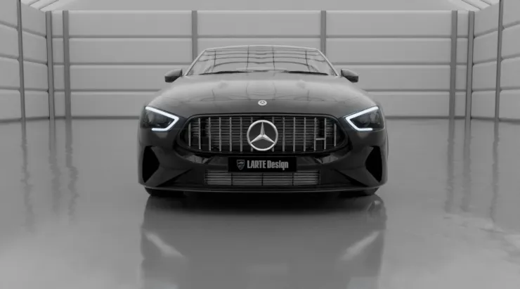 Front view on a Mercedes GT AMG 63s X290 Facelift with a body kit giving the car a custom appearance