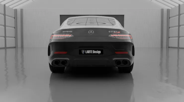 Rear angle view on a Mercedes GT AMG 63s X290 Facelift with a body kit giving the car a custom appearance