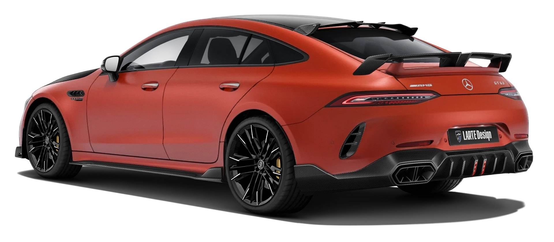 MERCEDES GT 63 X290 2019 - 2024 mit Karbon-Karosserie-Kit: Rückansicht in Copper Orange Magno