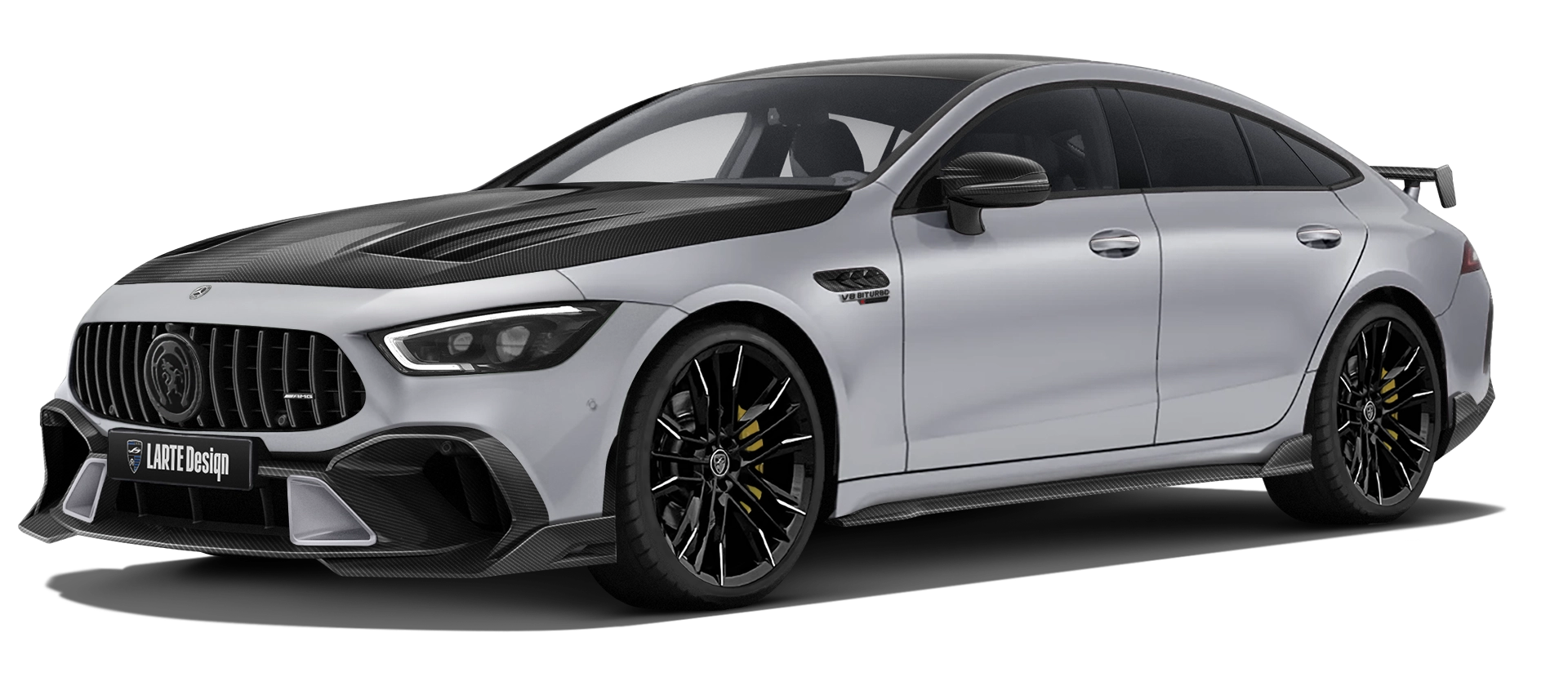 MERCEDES GT 63 X290 2019 - 2024 mit Karbon-Karosserie-Kit: Frontansicht in Hitech Silver