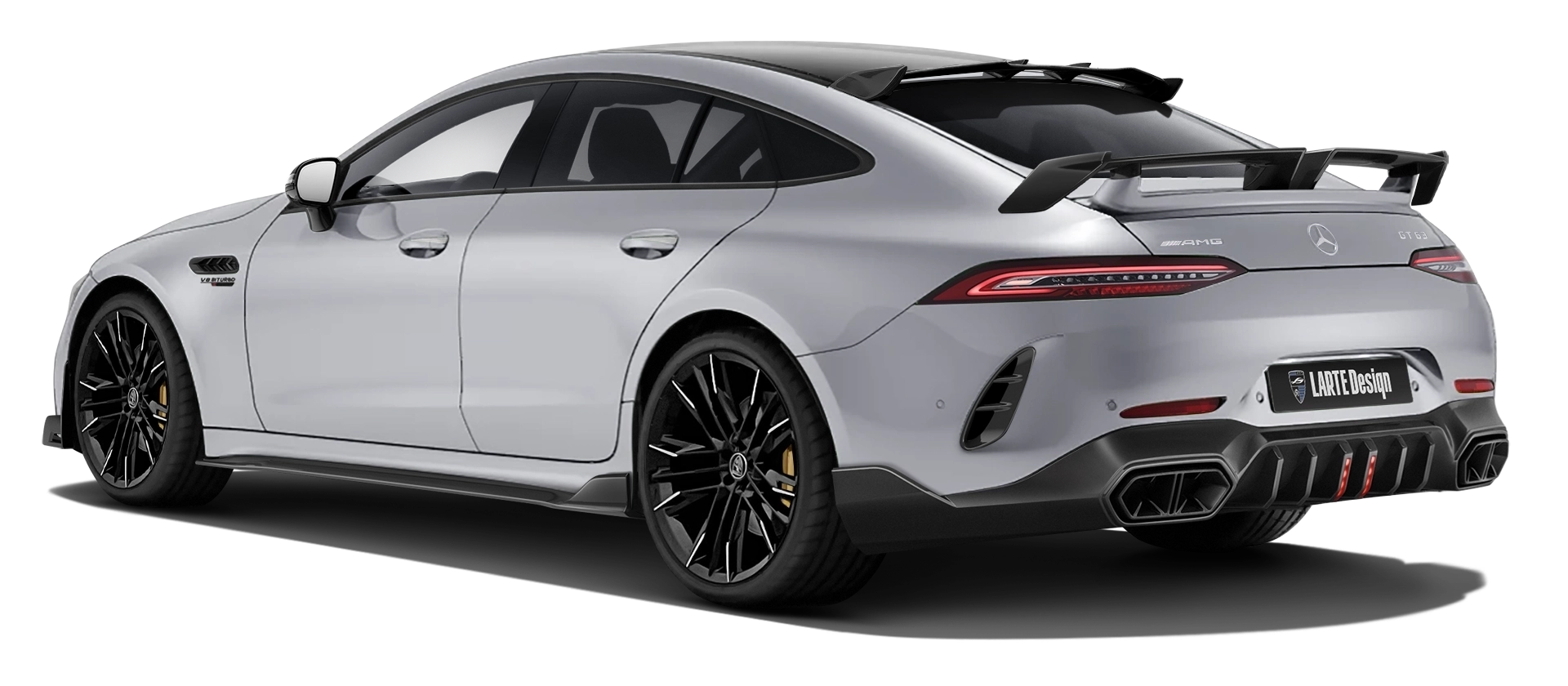 MERCEDES GT 63 X290 2019 - 2024 mit lackiertem Karosserie-Kit: Rückansicht in Hitech Silver