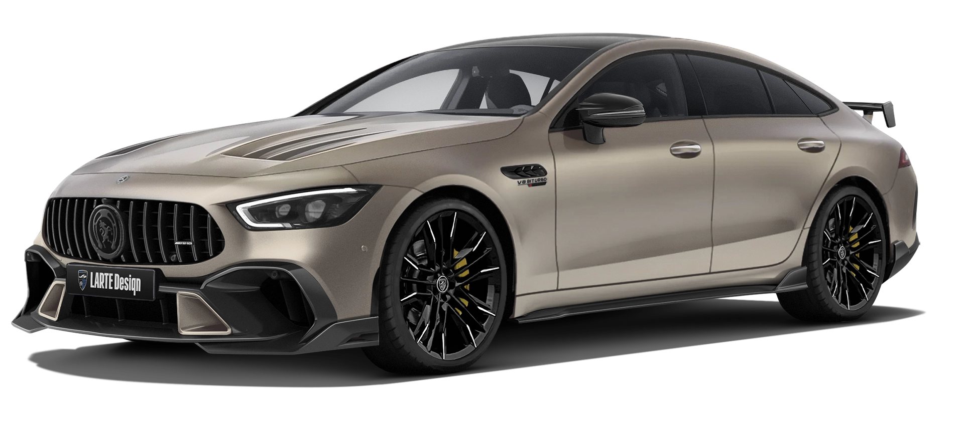 MERCEDES GT 63 X290 2019 - 2024 mit lackiertem Karosserie-Kit: Frontansicht in Kalahari Gold Magno