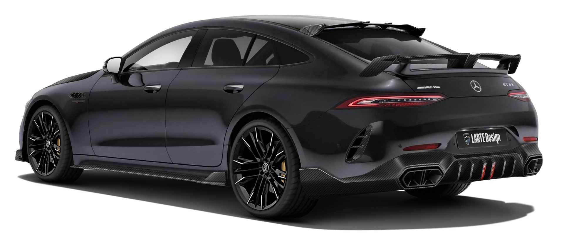 MERCEDES GT 63 X290 2019 - 2024 mit Karbon-Karosserie-Kit: Rückansicht in Obsidian Black
