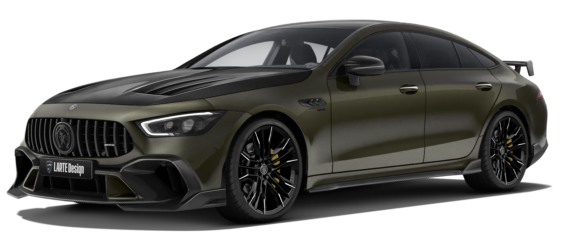 MERCEDES GT 63 X290 2019 - 2024 mit Karbon-Karosserie-Kit: Frontansicht in Olive