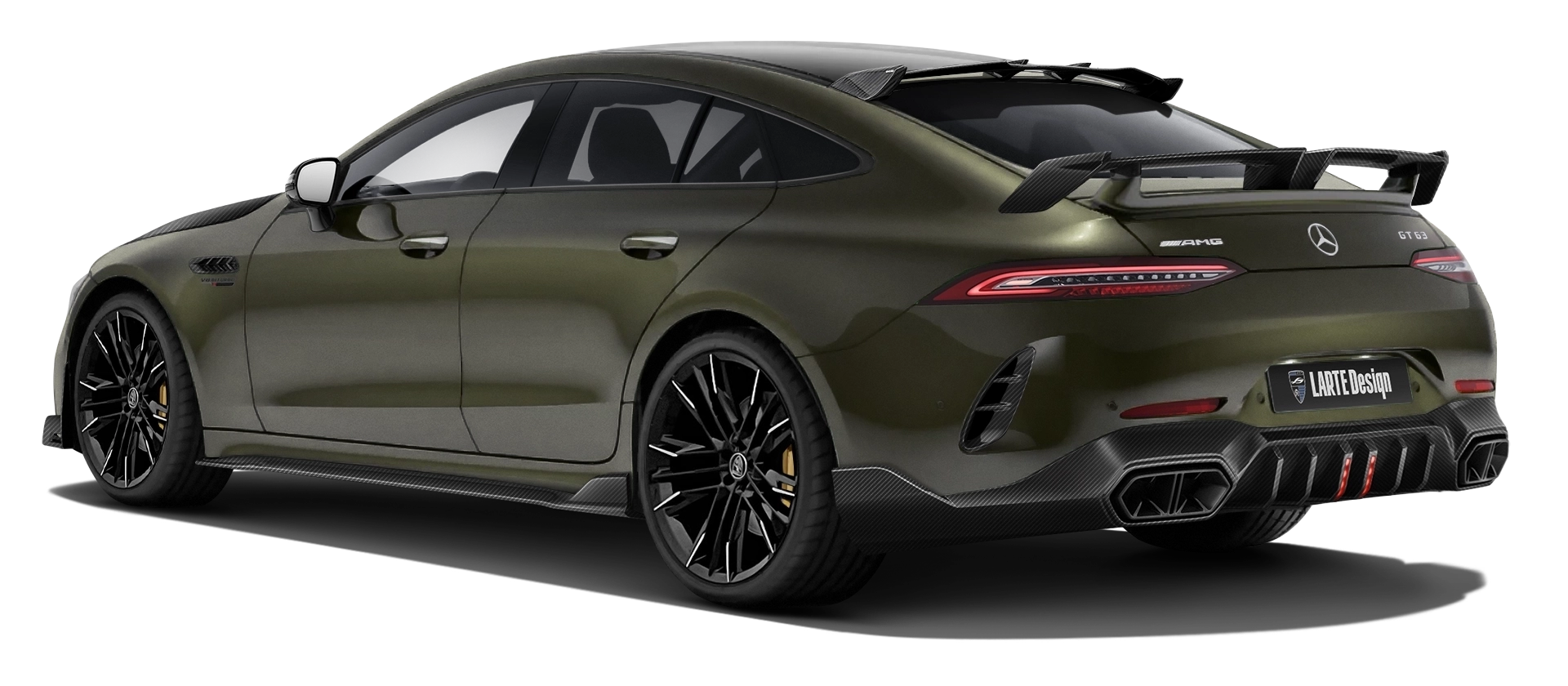 MERCEDES GT 63 X290 2019 - 2024 mit Karbon-Karosserie-Kit: Rückansicht in Olive