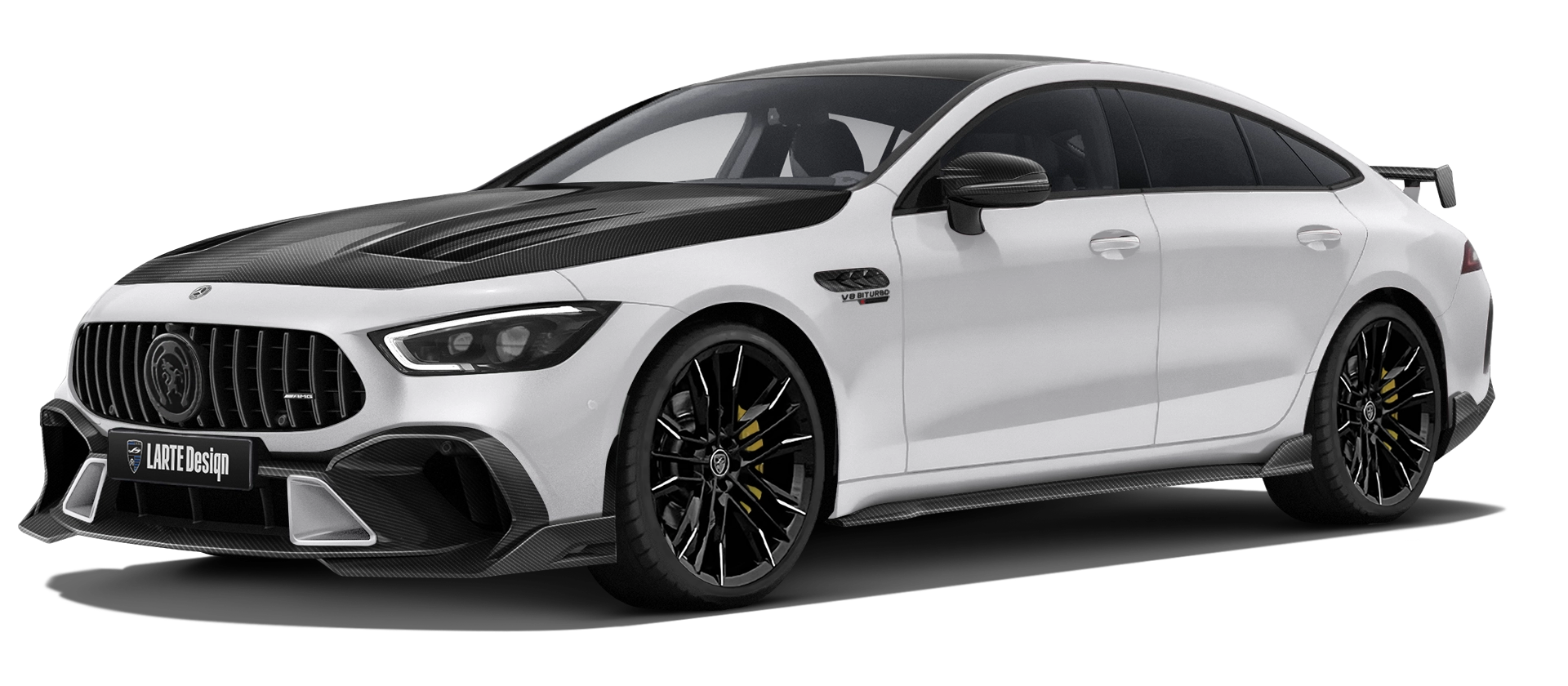MERCEDES GT 63 X290 2019 - 2024 mit Karbon-Karosserie-Kit: Frontansicht in Polar White