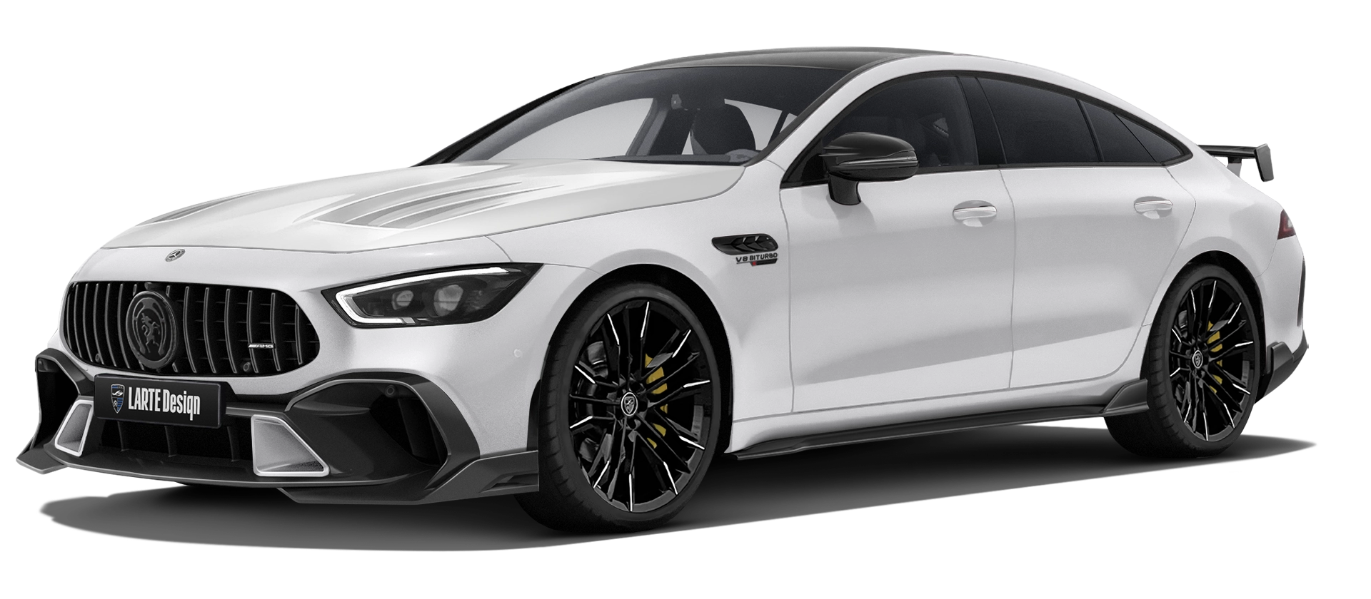 MERCEDES GT 63 X290 2019 - 2024 mit lackiertem Karosserie-Kit: Frontansicht in Polar White