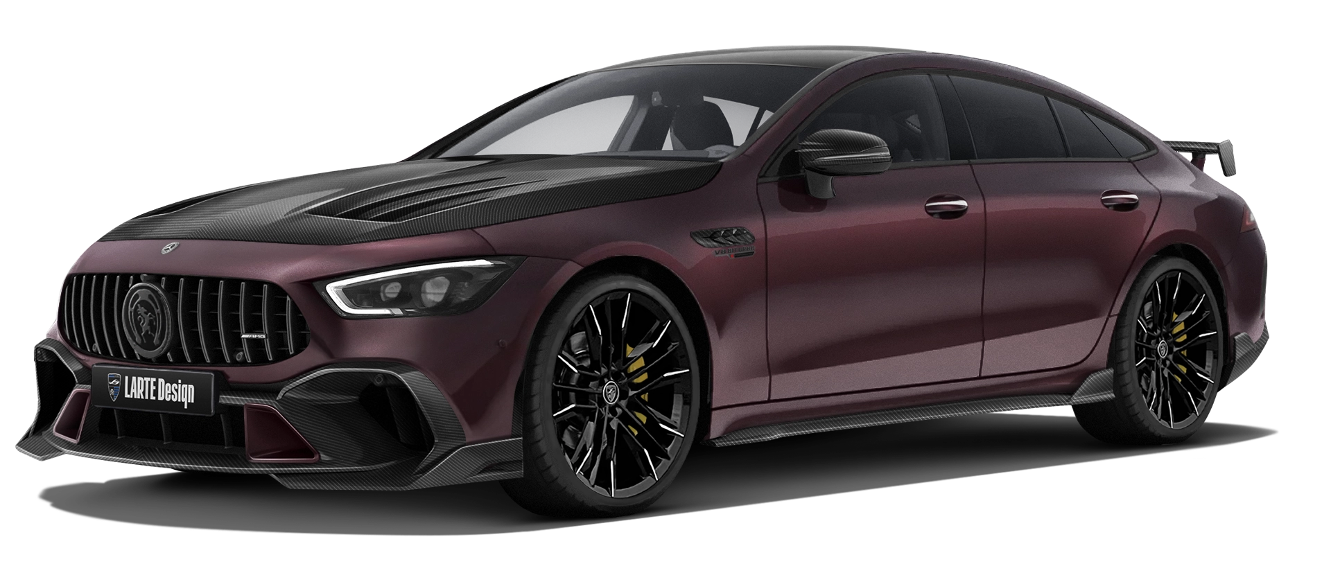 MERCEDES GT 63 X290 2019 - 2024 mit Karbon-Karosserie-Kit: Frontansicht in Rubellite Red