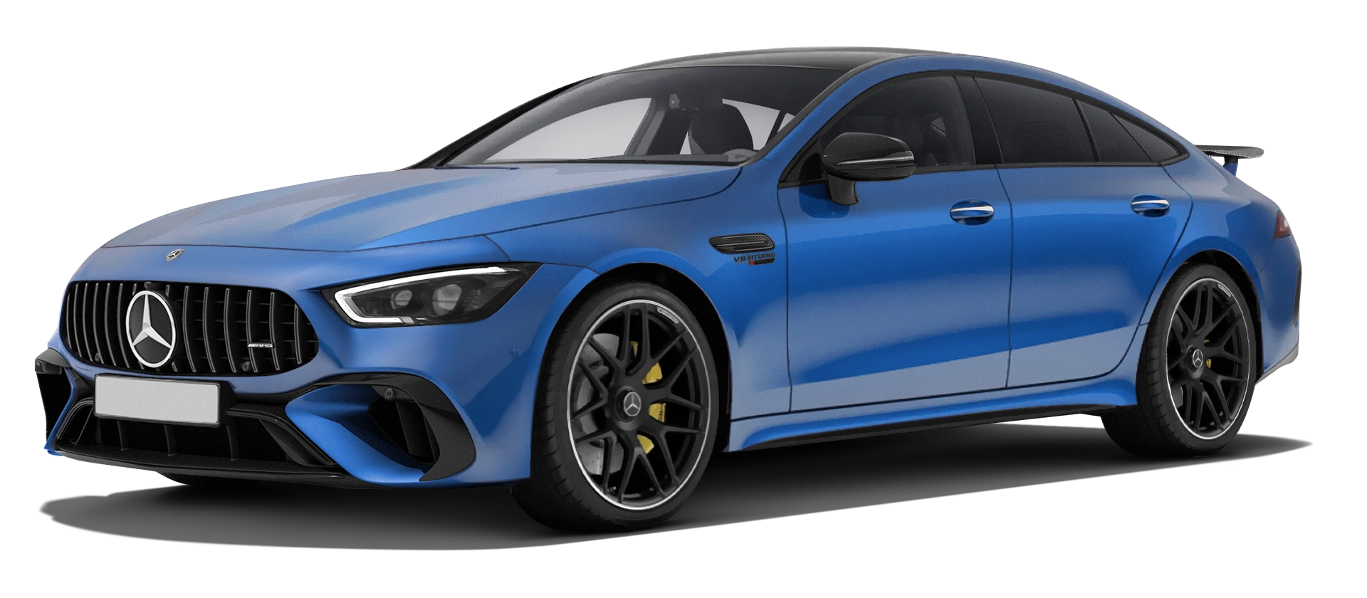 MERCEDES GT 63 X290 2019 - 2024 serienmäßige Frontansicht in Spectral Blue Magno Farbe