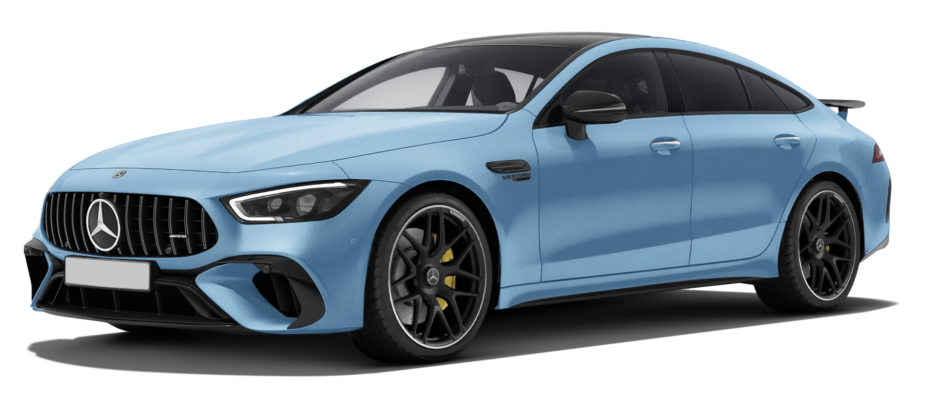 MERCEDES GT 63 X290 2019 - 2024 serienmäßige Frontansicht in Vintage Blue Farbe