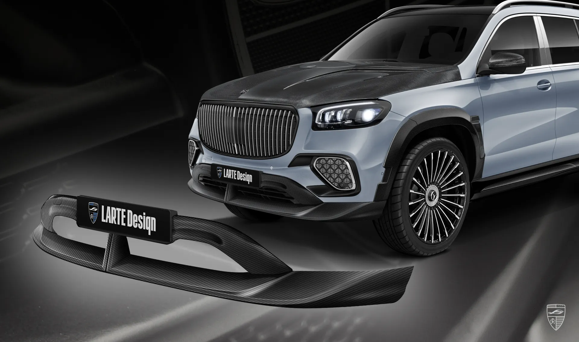 Front bumper carbon splitter for the family car Mercedes Maybach GLS 600 X167 Facelift 2025 from LARTE Design