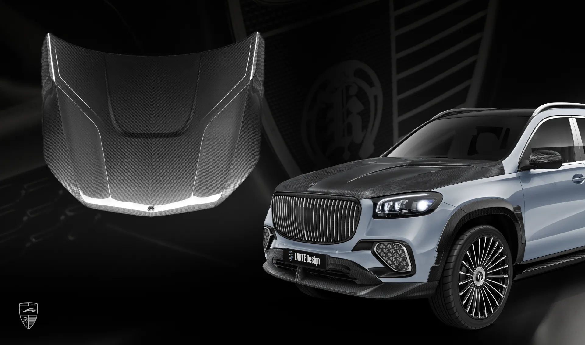 Bonnet carbon upgrade for the luxury car Mercedes Maybach GLS 600 X167 Facelift 2025 from LARTE Design