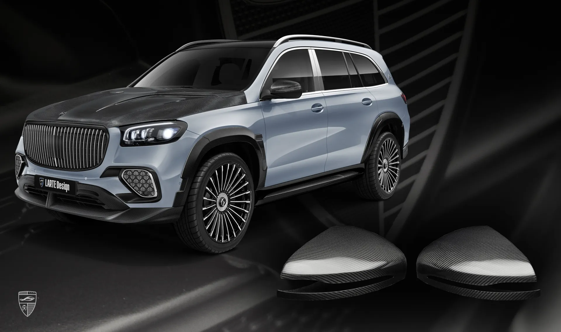 Carbon mirror caps for your Mercedes Maybach GLS 600 X167 Facelift 2025 in the appearance package by LARTE Design