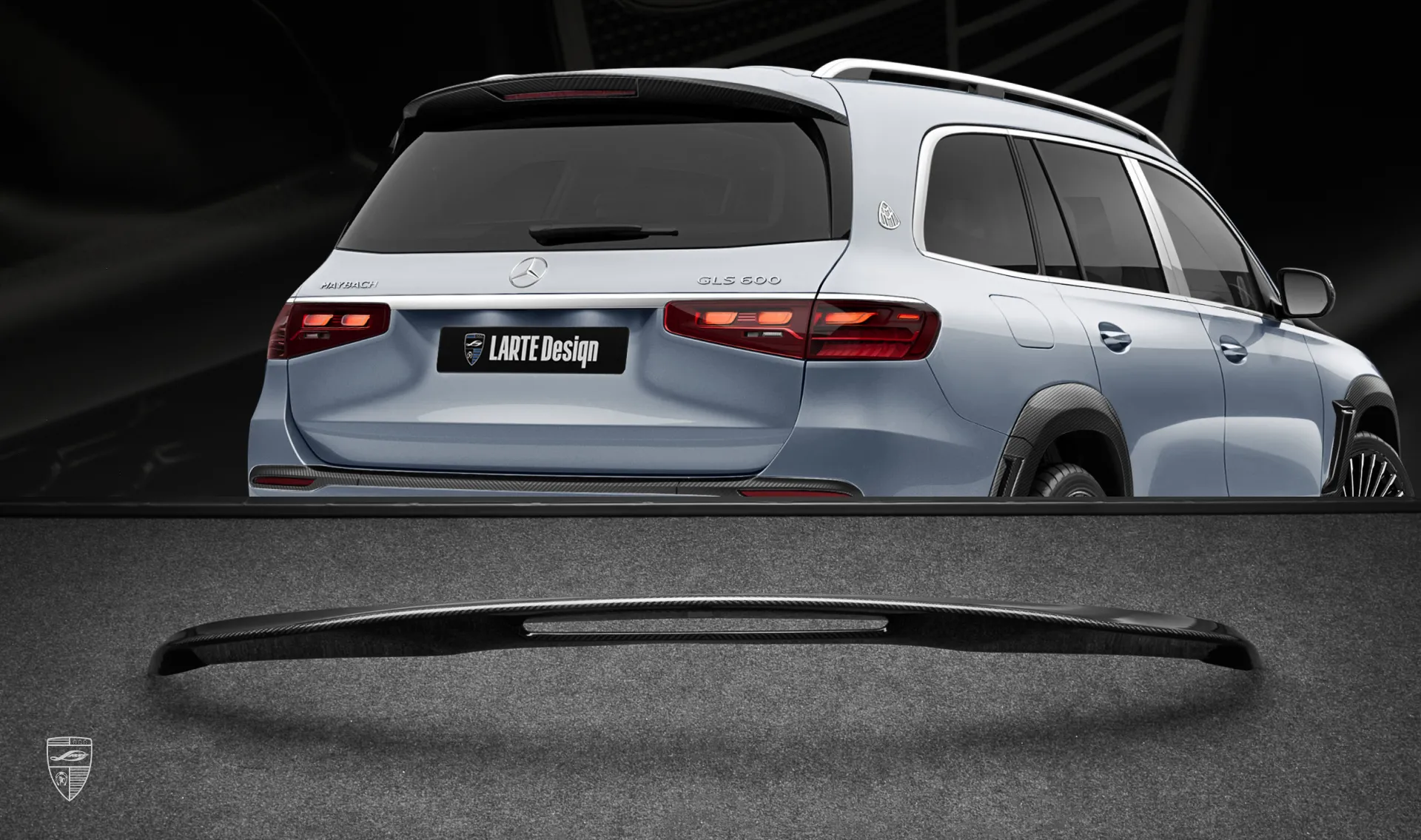 Roof spoiler carbon upgrade for the luxury car Mercedes Maybach GLS 600 X167 Facelift 2025 from LARTE Design