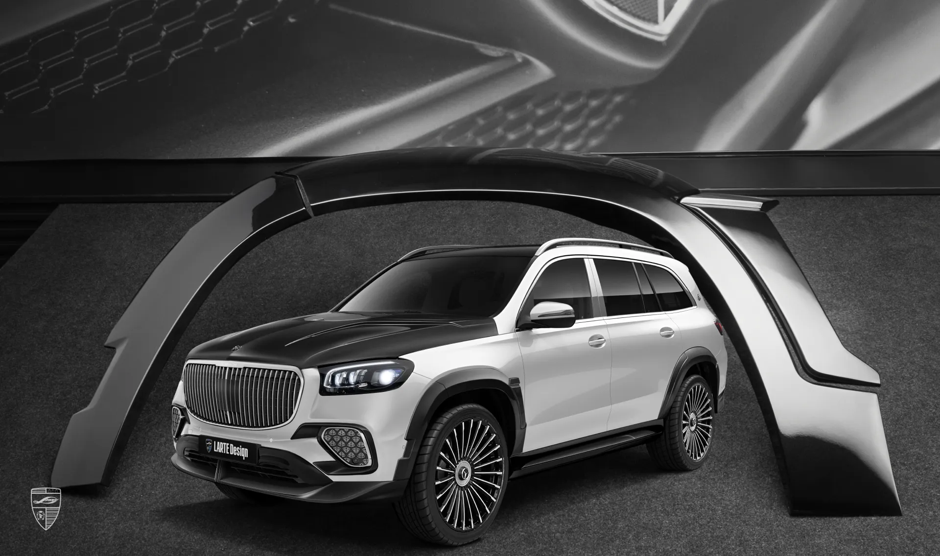Front arch extensions upgrade for the luxury car Mercedes Maybach GLS 600 X167 Facelift 2025 from LARTE Design