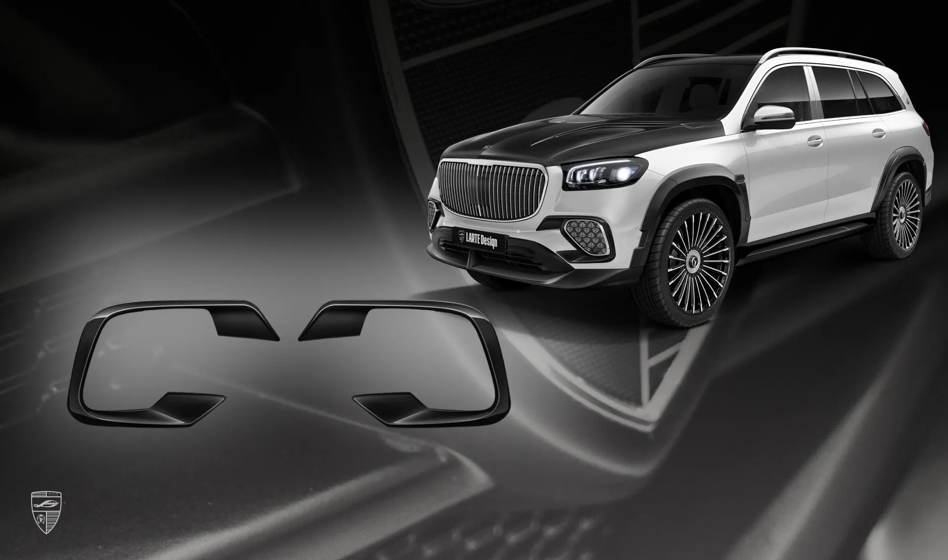 Front bumper trim upgrade for the luxury car Mercedes Maybach GLS 600 X167 Facelift 2025 from LARTE Design