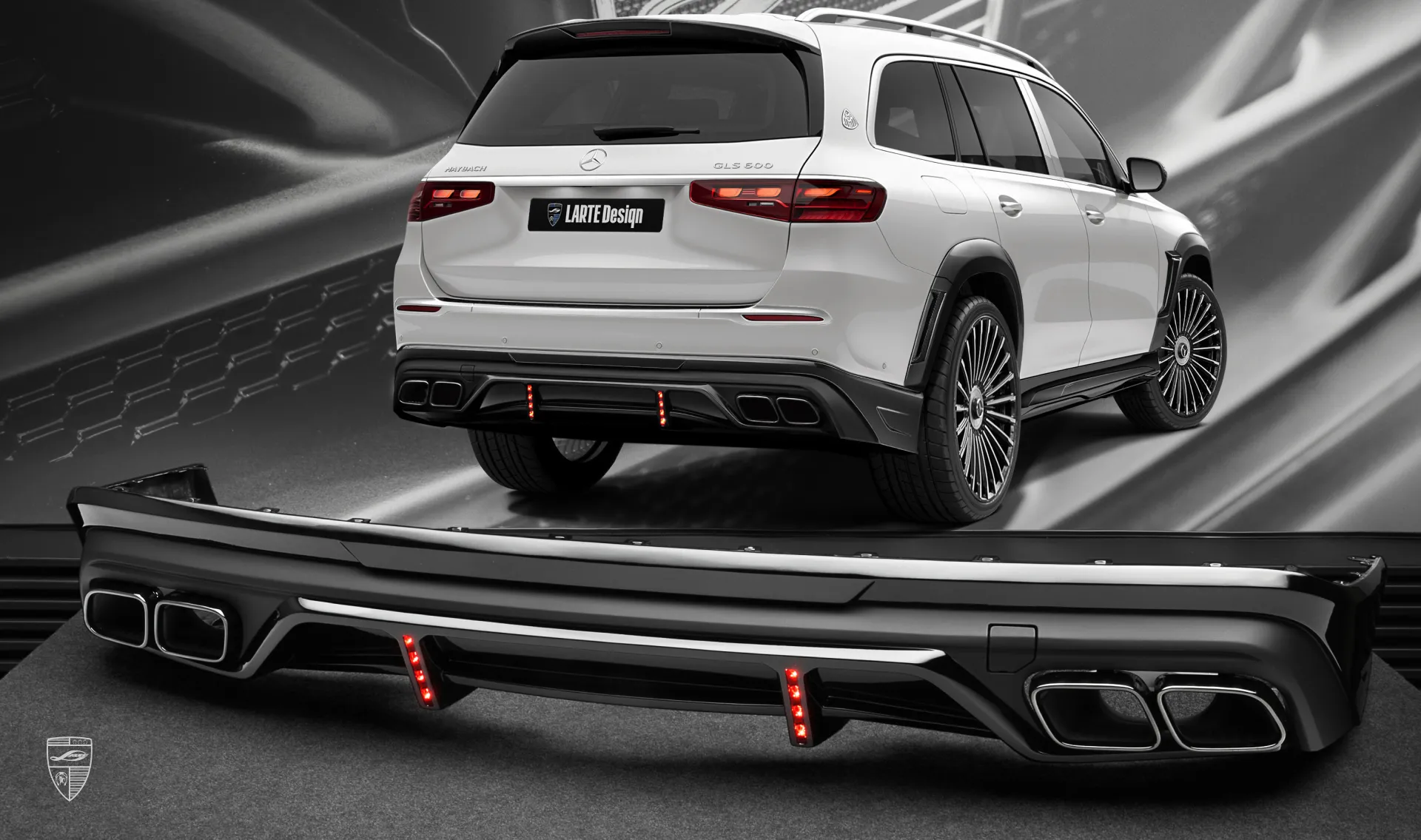Rear diffuser upgrade for the luxury car Mercedes Maybach GLS 600 X167 Facelift 2025 from LARTE Design