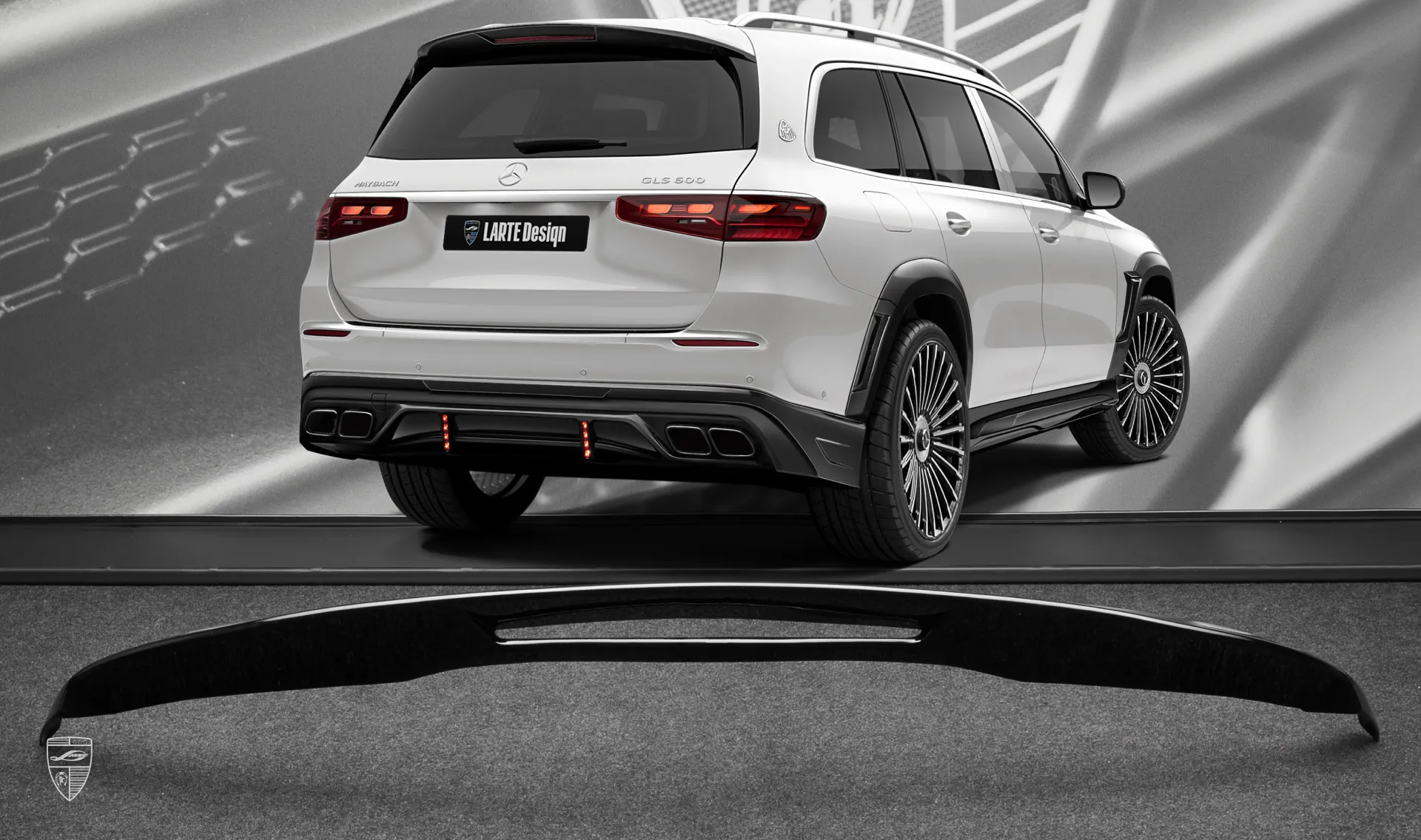 Roof spoiler upgrade for the luxury car Mercedes Maybach GLS 600 X167 Facelift 2025 from LARTE Design