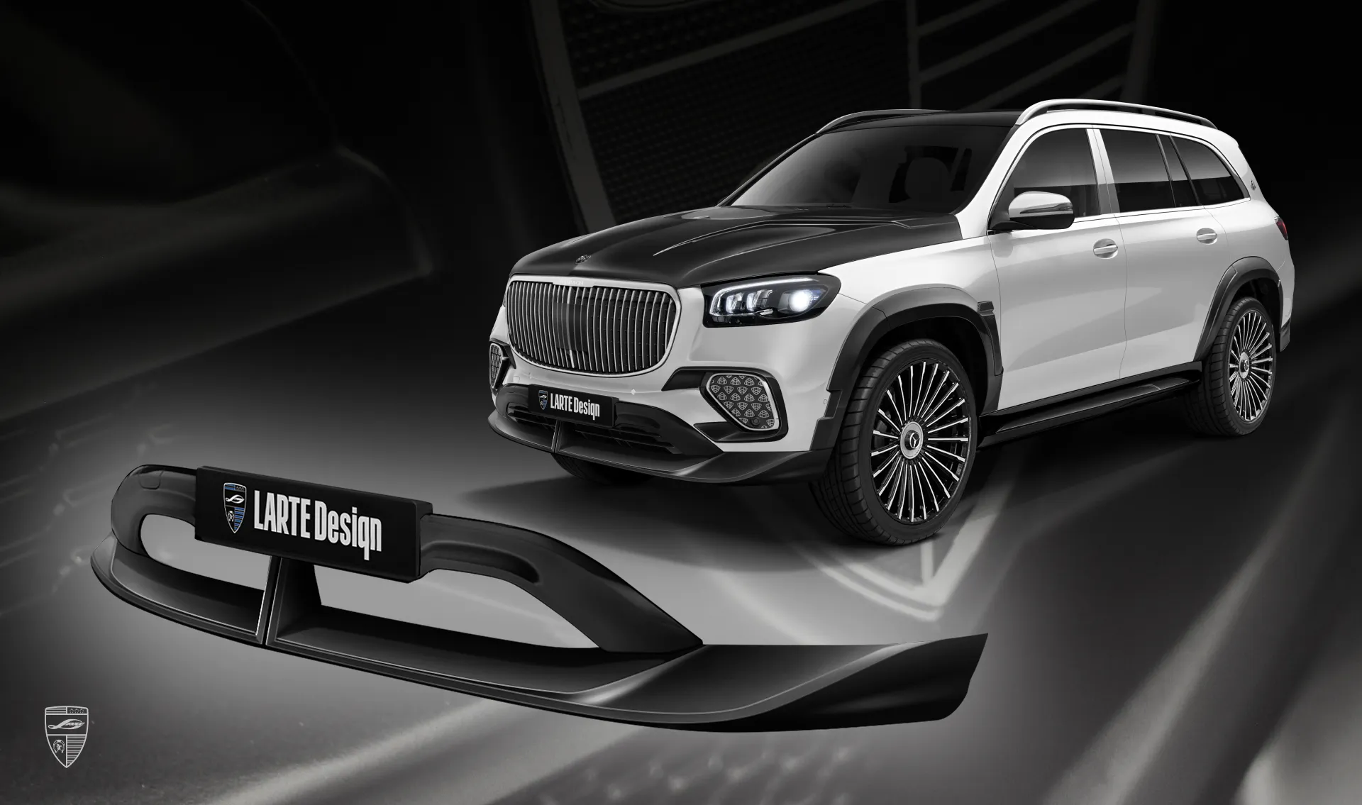 Front bumper splitter for the family car Mercedes Maybach GLS 600 X167 Facelift 2025 from LARTE Design