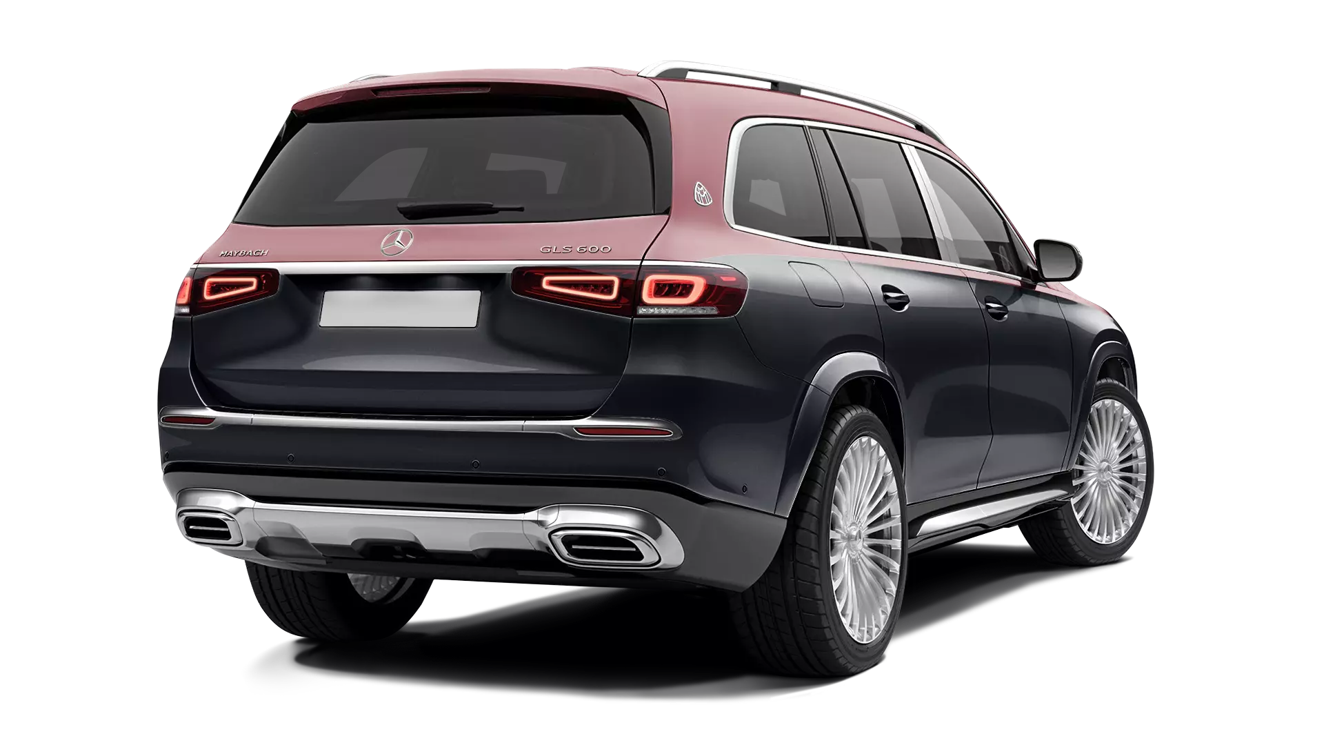 Mercedes Maybach GLS 600 with painted body kit: rear view shown in Obsidian Black & Rubellite Red