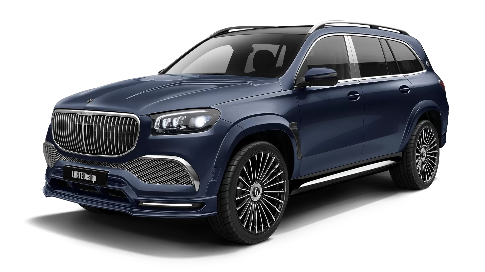 Mercedes Maybach GLS 600 with painted body kit: front view shown in Cavansite Blue
