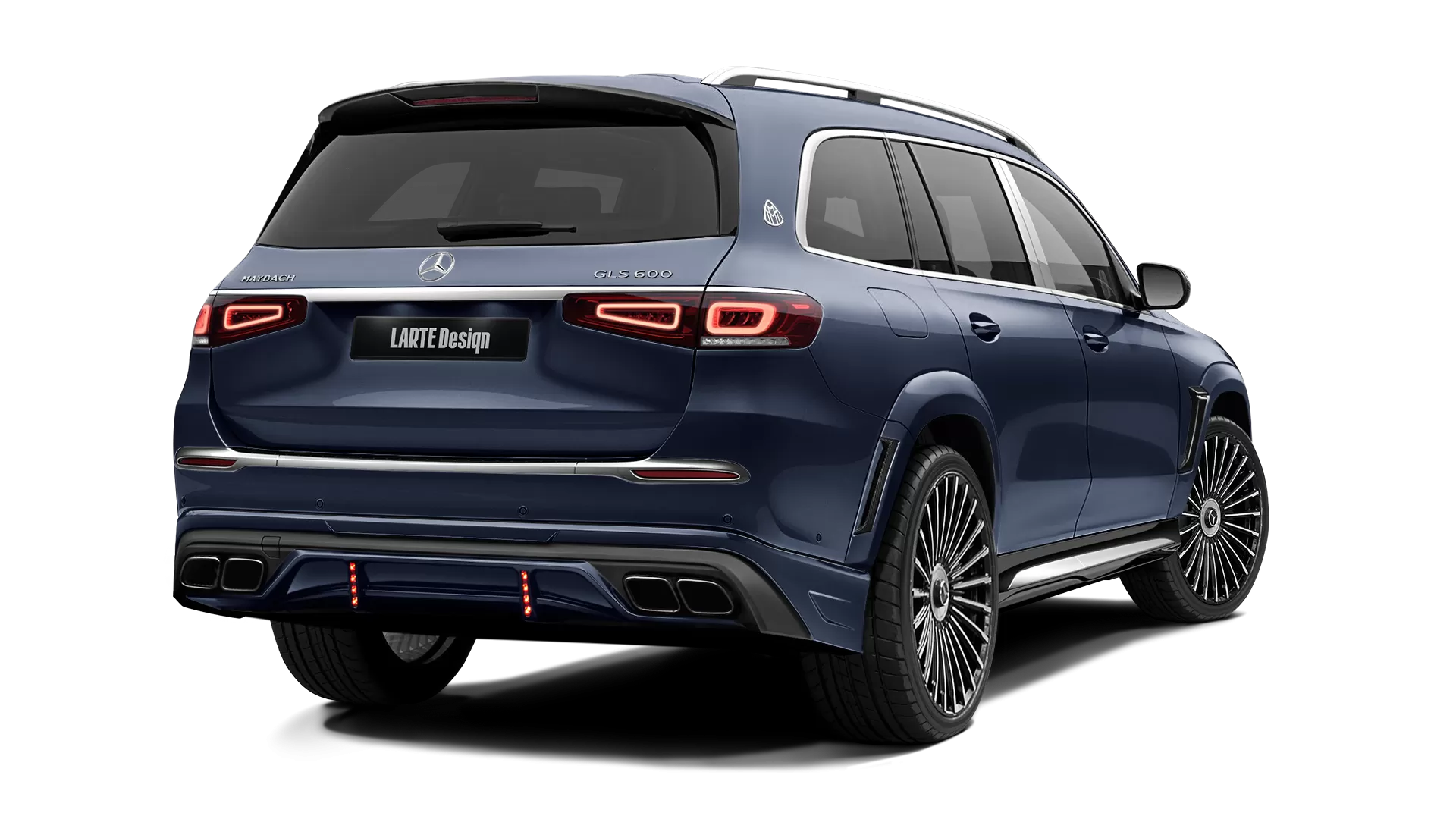 Mercedes Maybach GLS 600 with painted body kit: rear view shown in Cavansite Blue