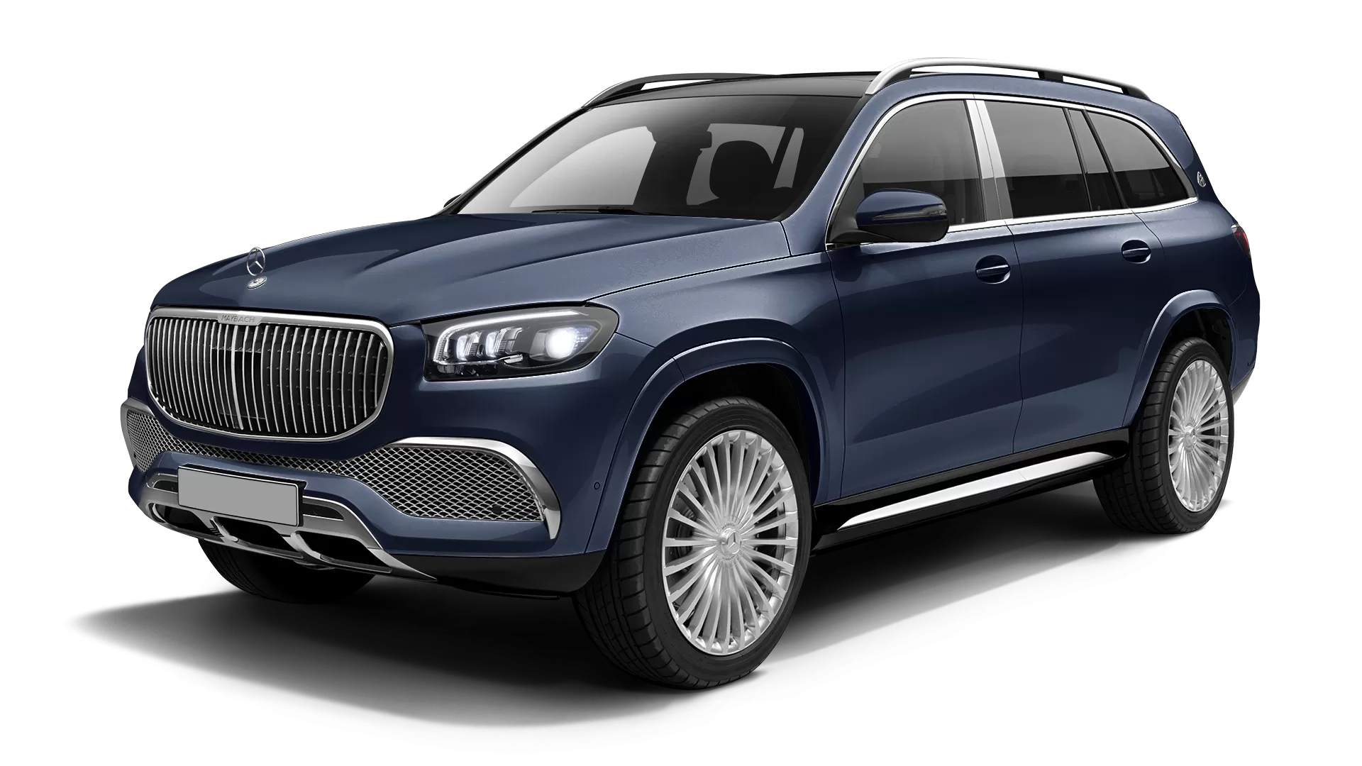 Mercedes Maybach GLS 600 stock front view in Cavansite Blue color