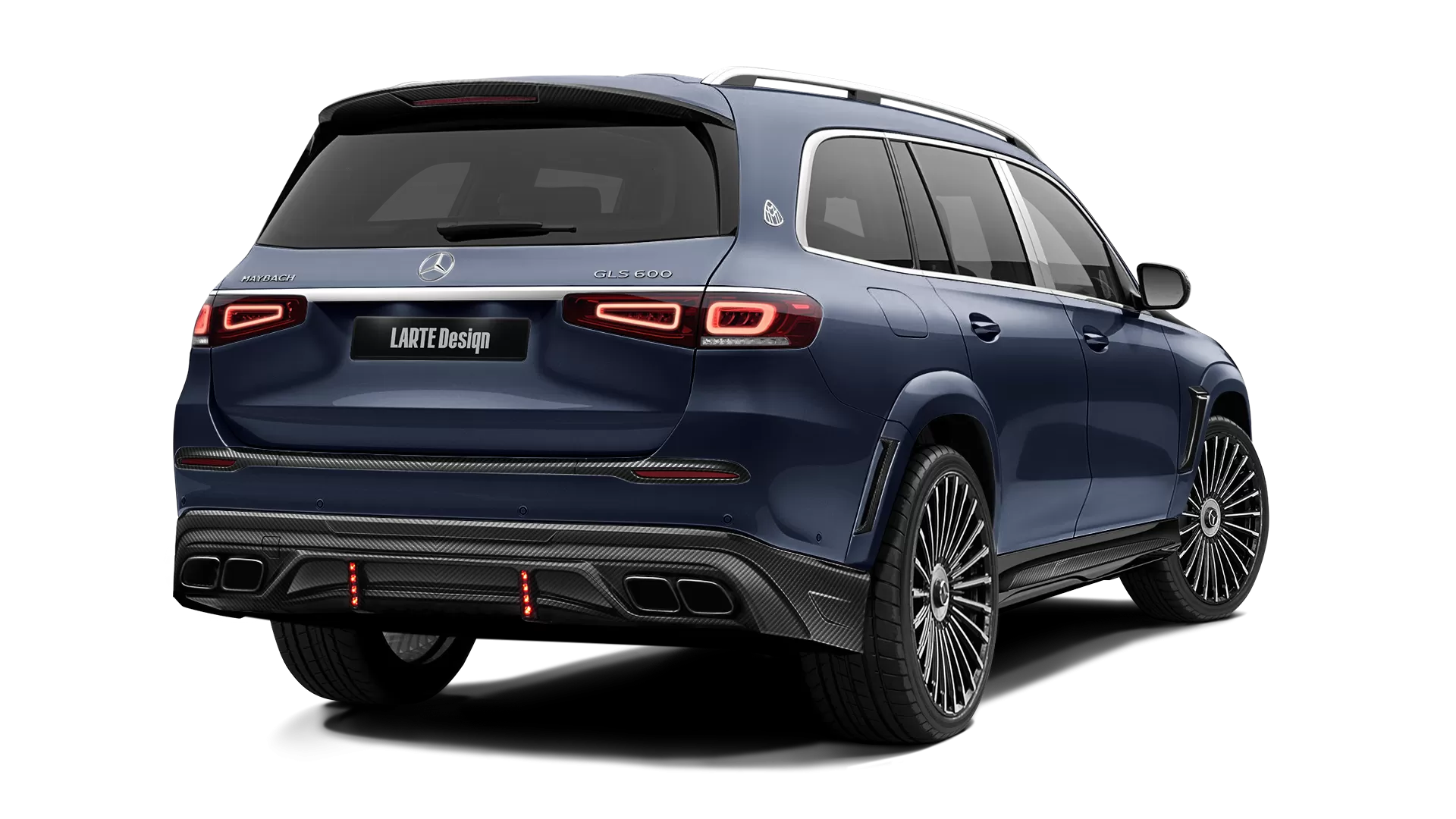 Mercedes Maybach GLS 600 with carbon body kit: back view shown in Cavansite Blue