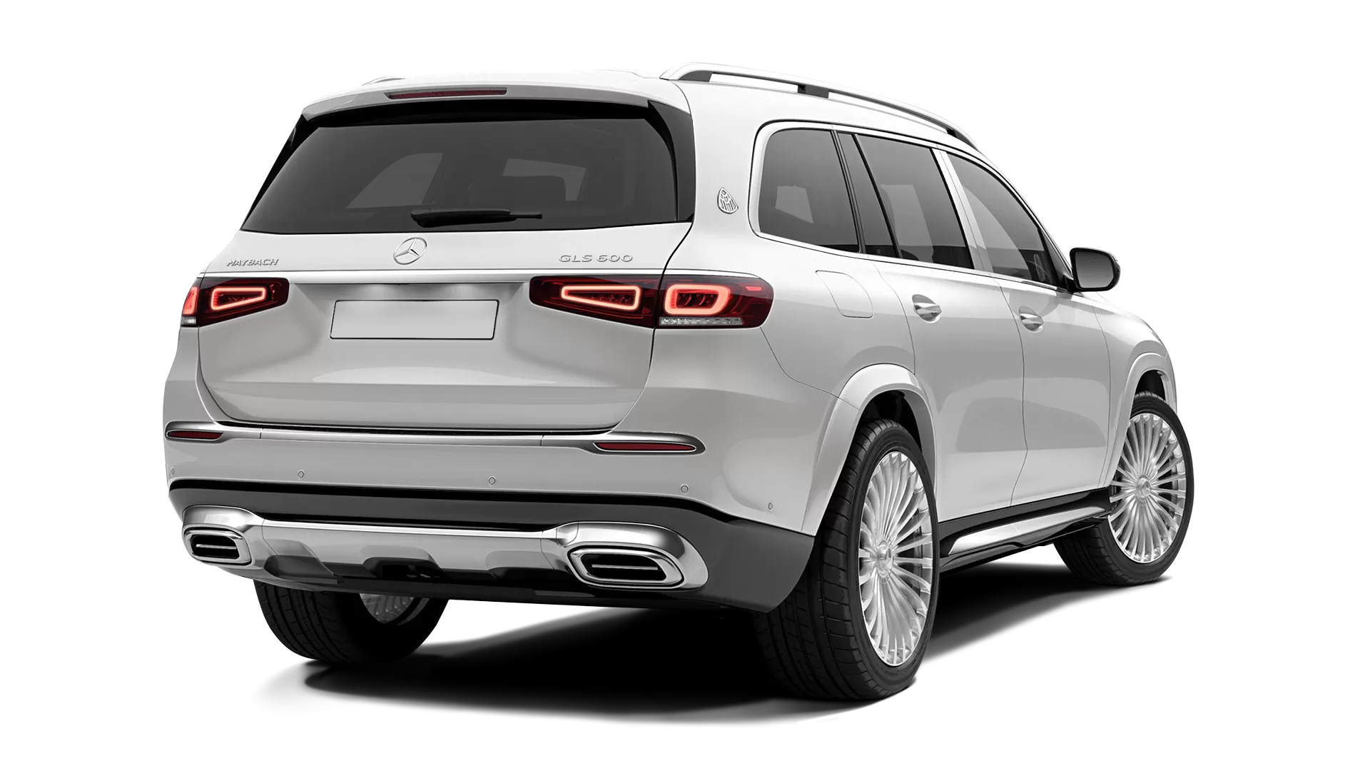 Mercedes Maybach GLS 600 stock rear view in Diamond White color