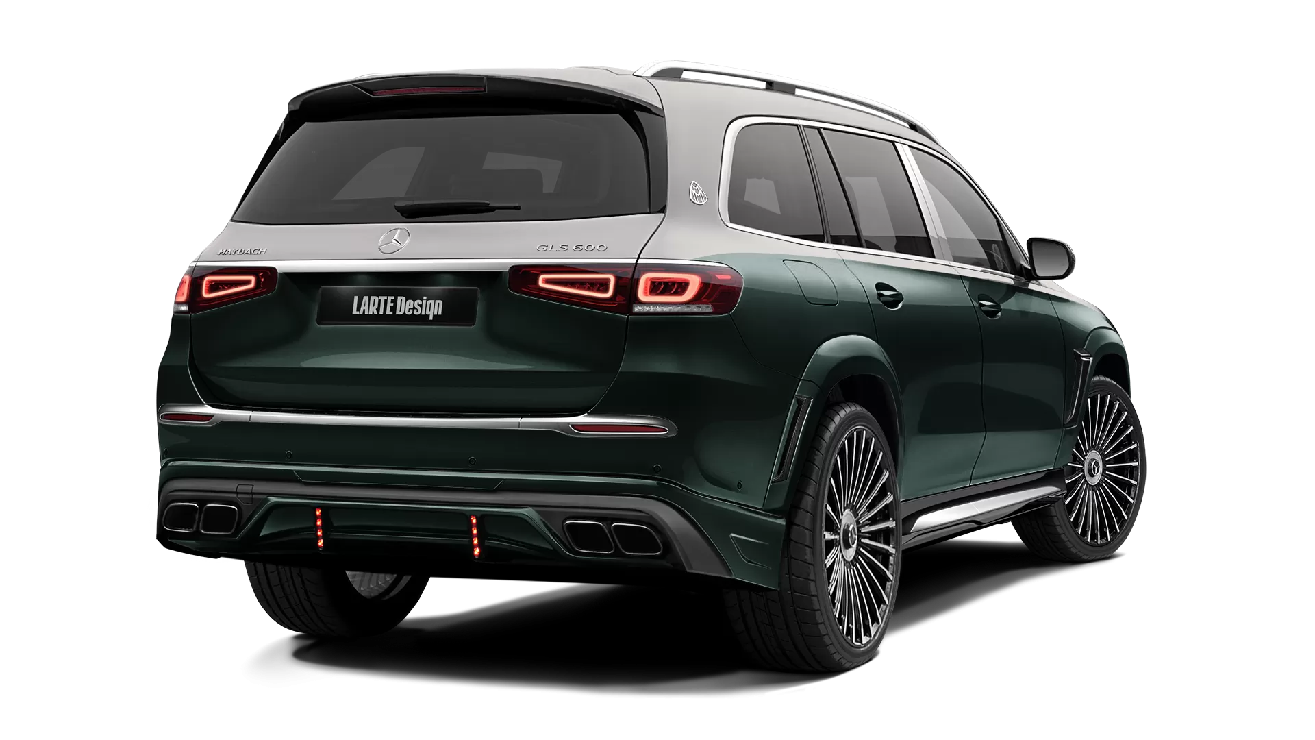 Mercedes Maybach GLS 600 with painted body kit: rear view shown in Emerald Green & Mojave Silver