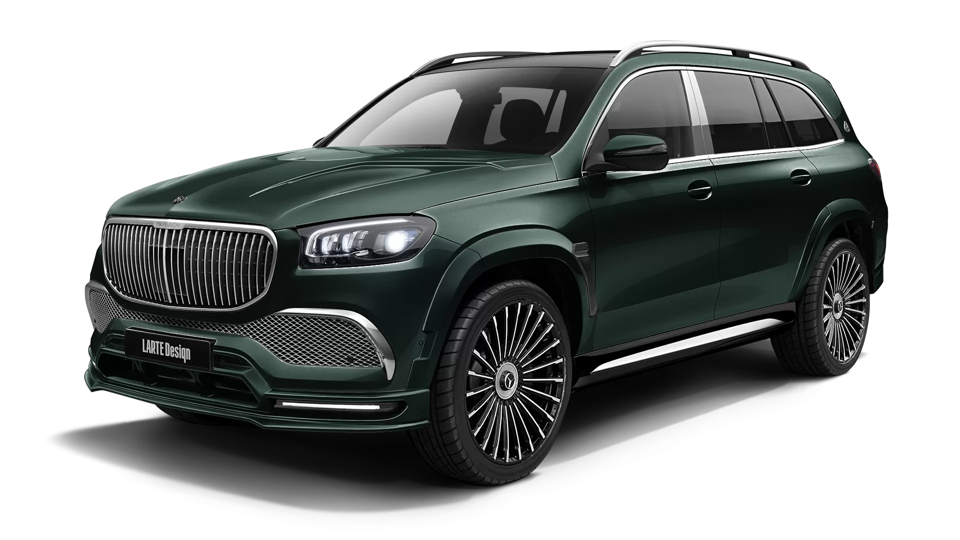 Mercedes Maybach GLS 600 with painted body kit: front view shown in Emerald Green