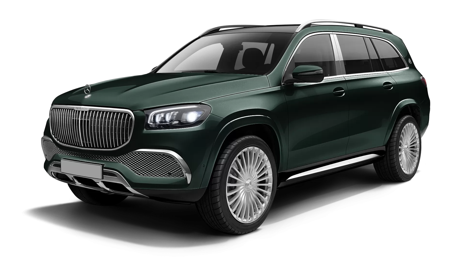 Mercedes Maybach GLS 600 stock front view in Emerald Green color