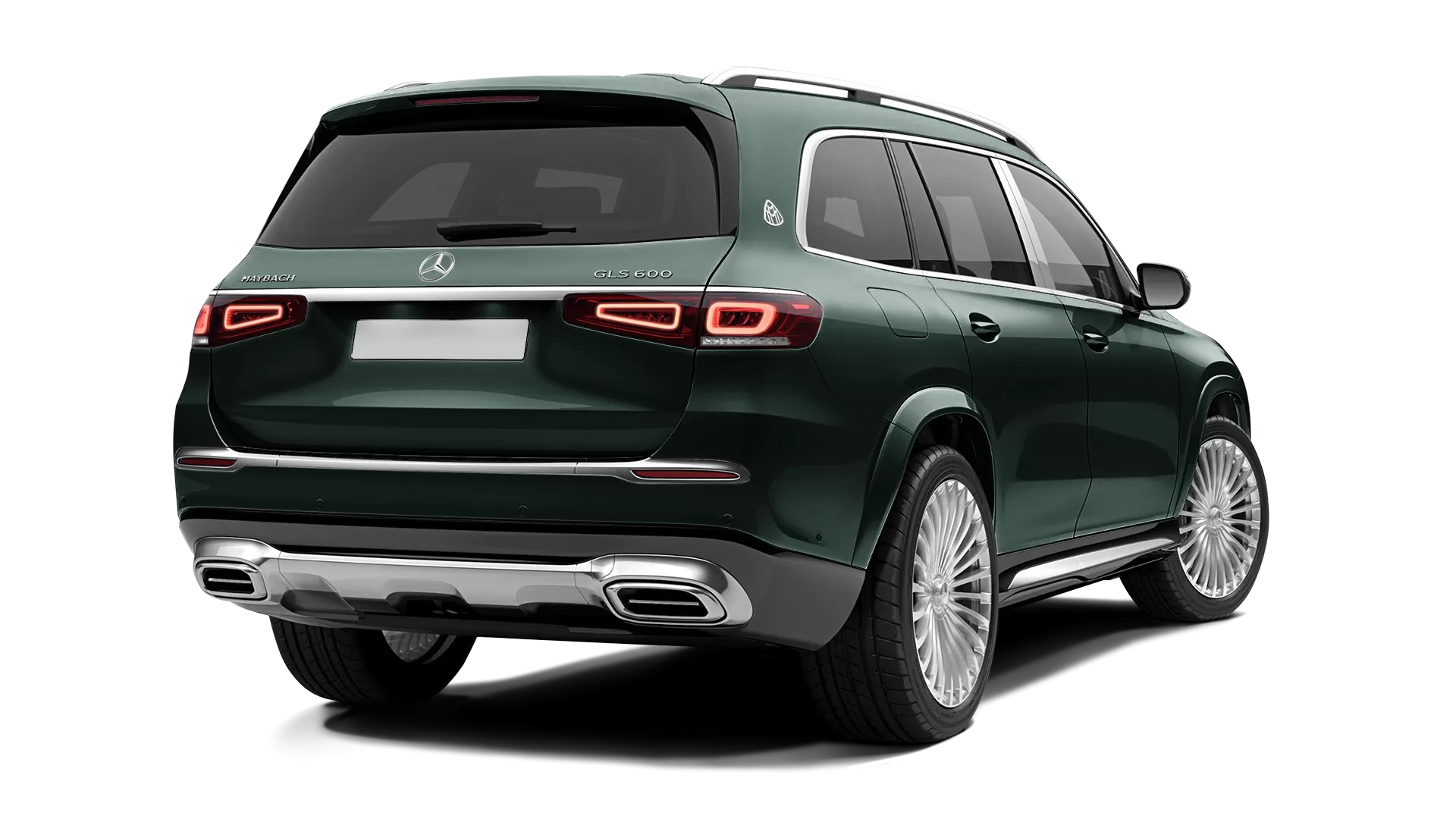 Mercedes Maybach GLS 600 stock rear view in Emerald Green color