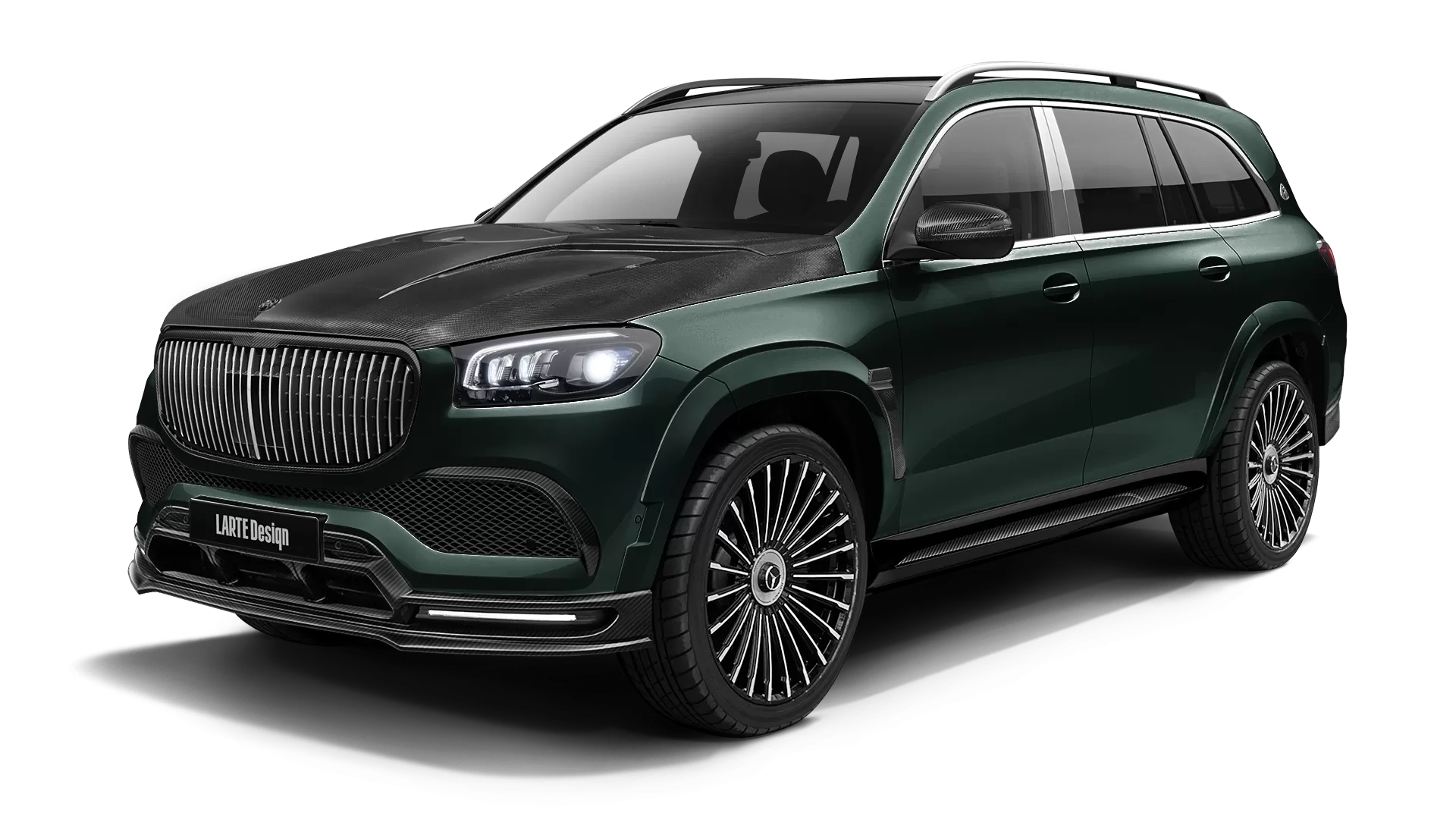 Mercedes Maybach GLS 600 with carbon body kit: front view shown in Emerald Green