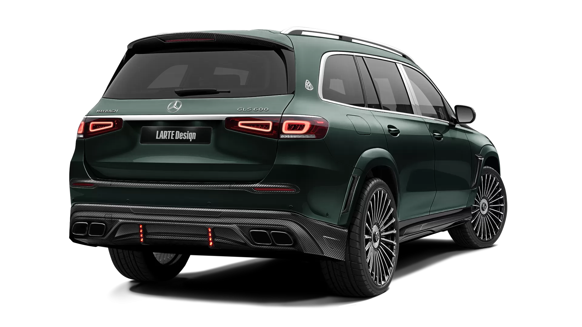 Mercedes Maybach GLS 600 with carbon body kit: back view shown in Emerald Green
