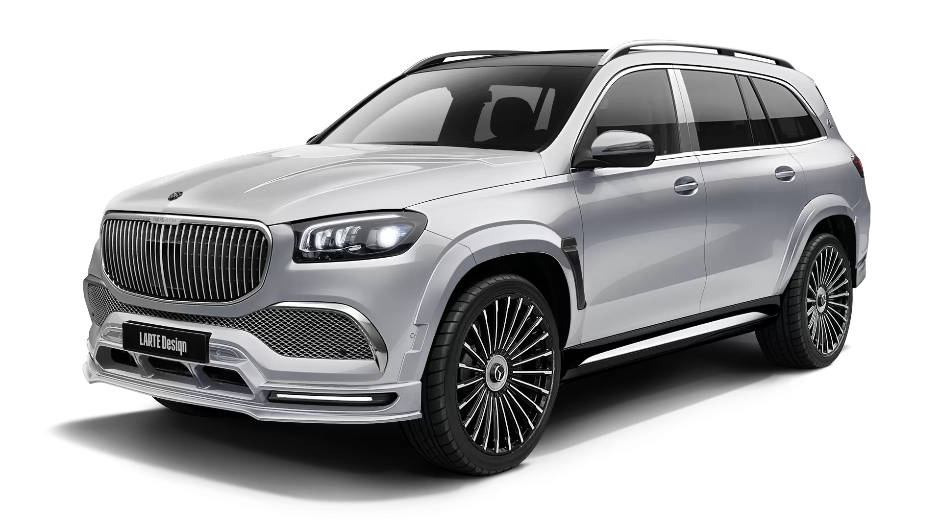 Mercedes Maybach GLS 600 with painted body kit: front view shown in High Tech Silver