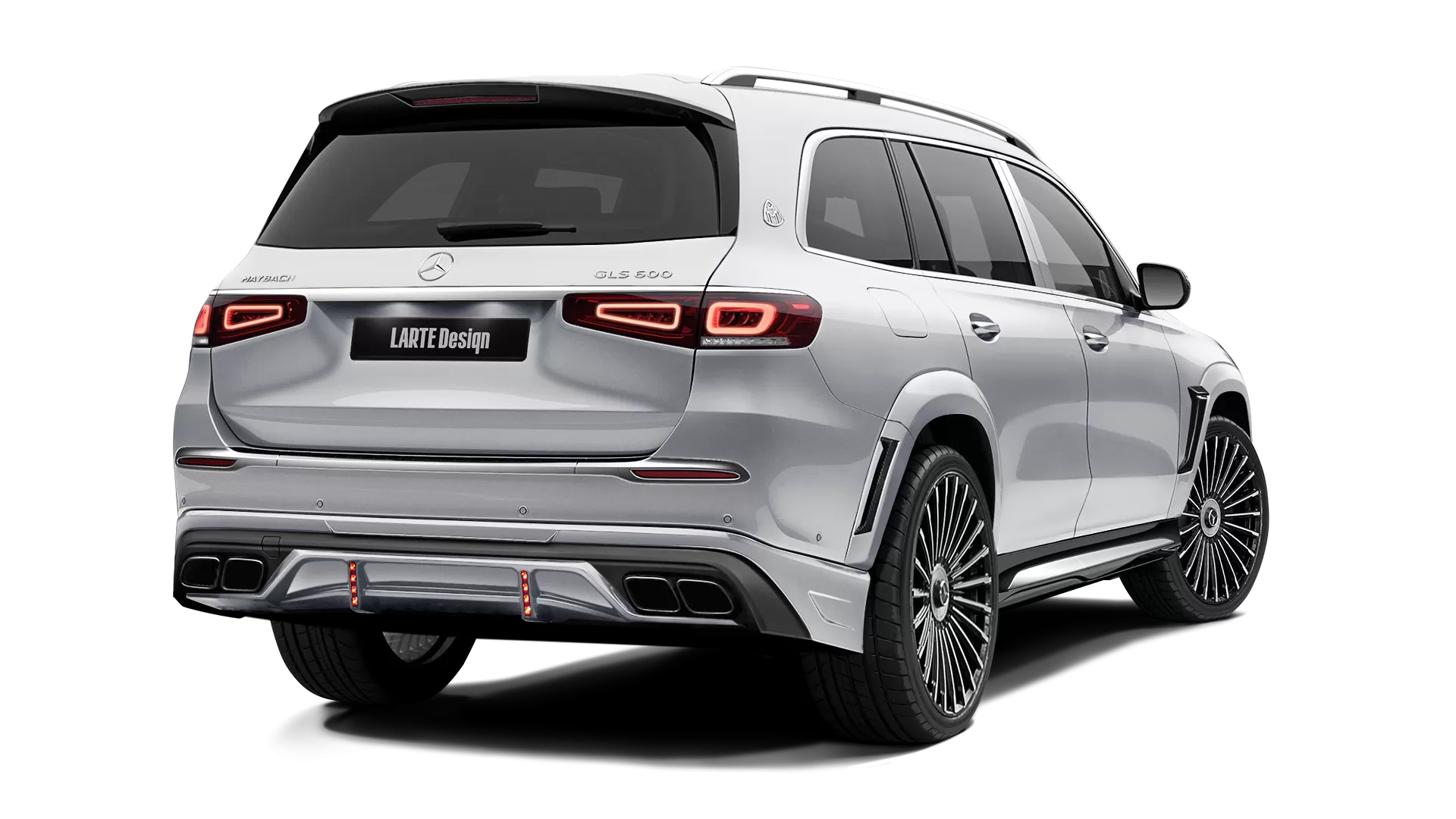 Mercedes Maybach GLS 600 with painted body kit: rear view shown in High Tech Silver