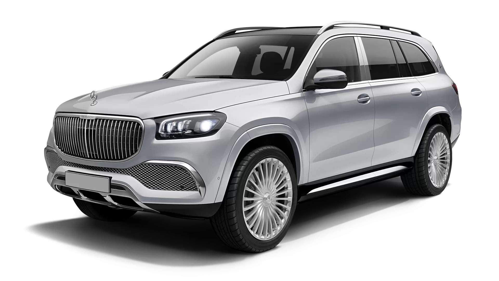 Mercedes Maybach GLS 600 stock front view in High Tech Silver color
