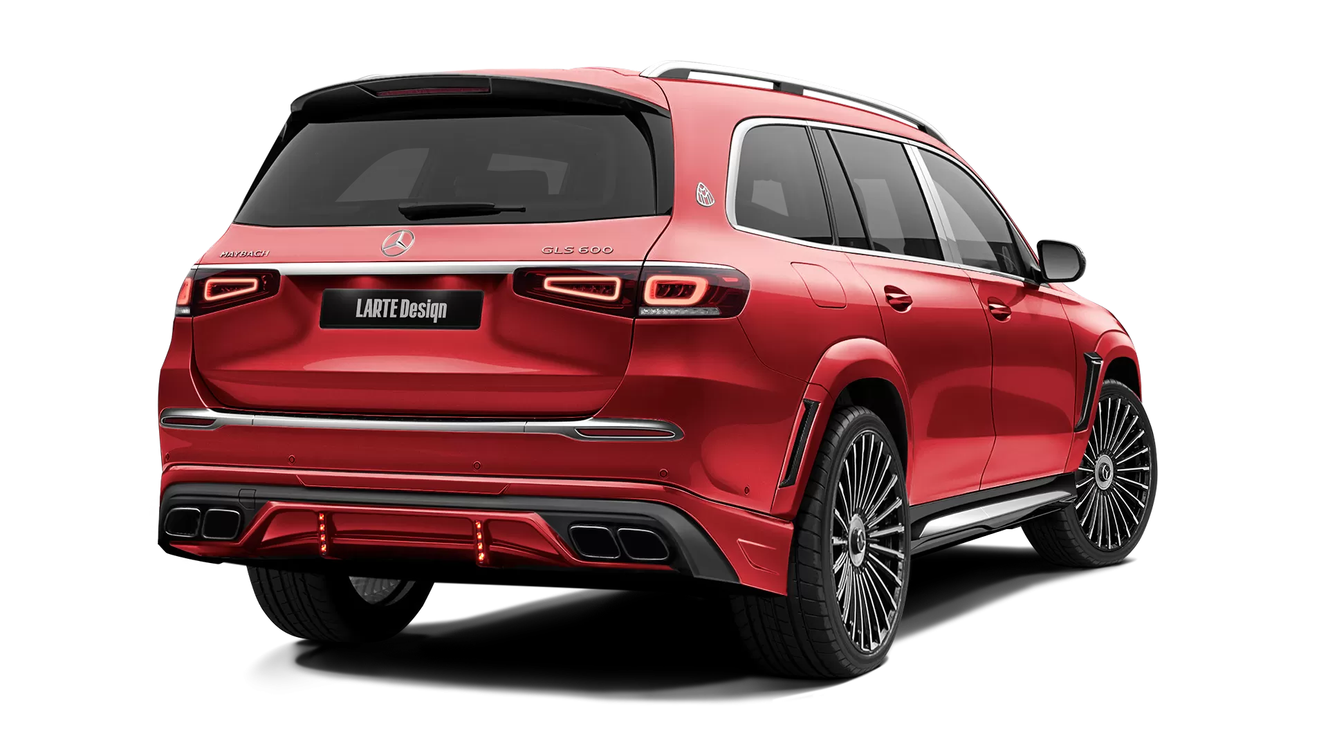 Mercedes Maybach GLS 600 with painted body kit: rear view shown in Hyacinthe Red